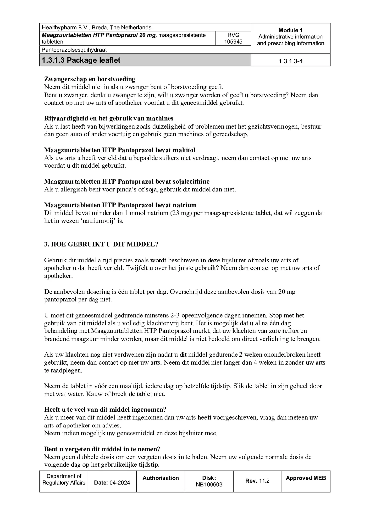 Maagzuurremmer Pantoprazol 20mg Tabletten afbeelding van document #4, bijsluiter