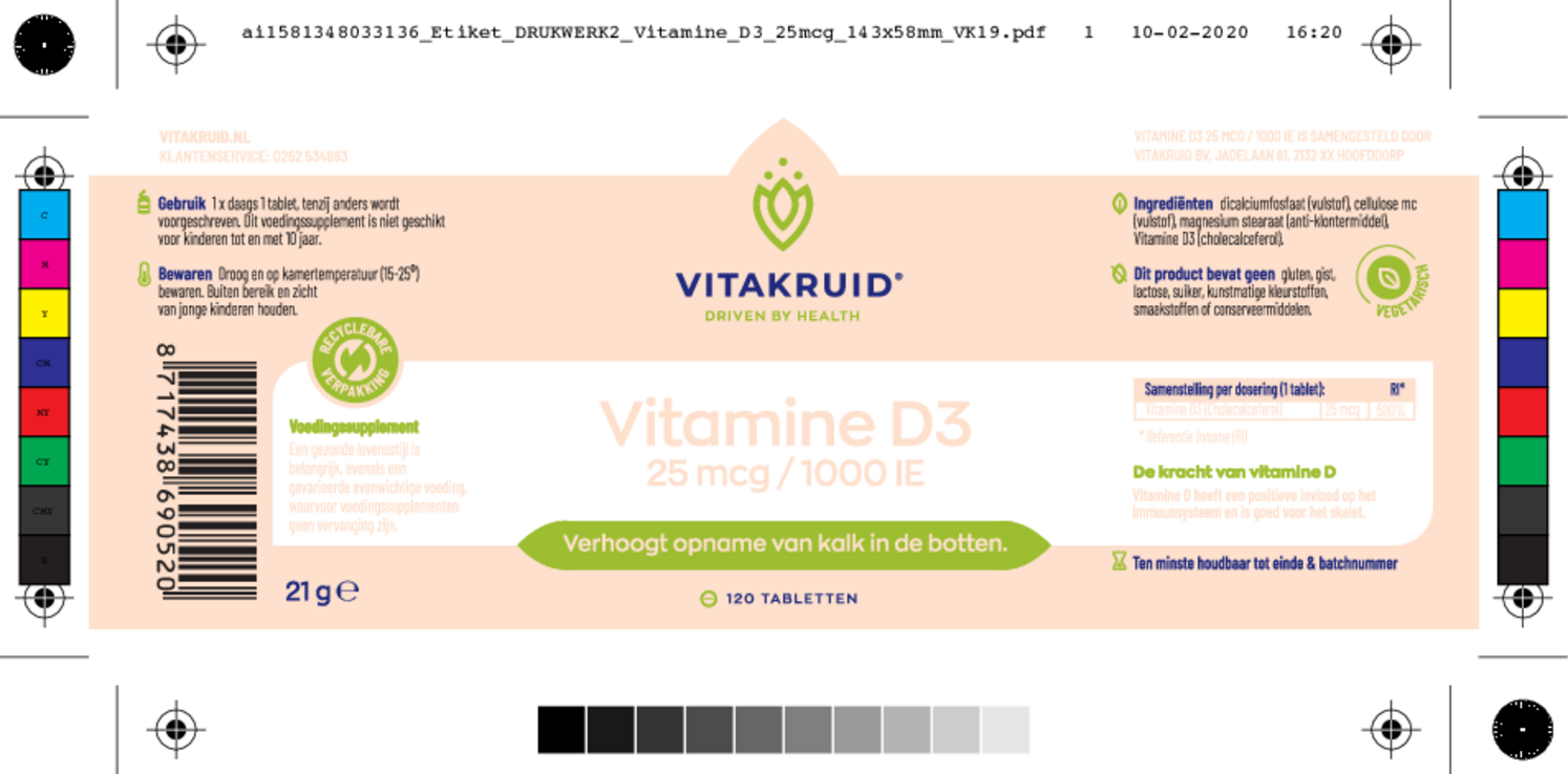 Vitamine D3 25 Mcg Tabletten afbeelding van document #1, etiket