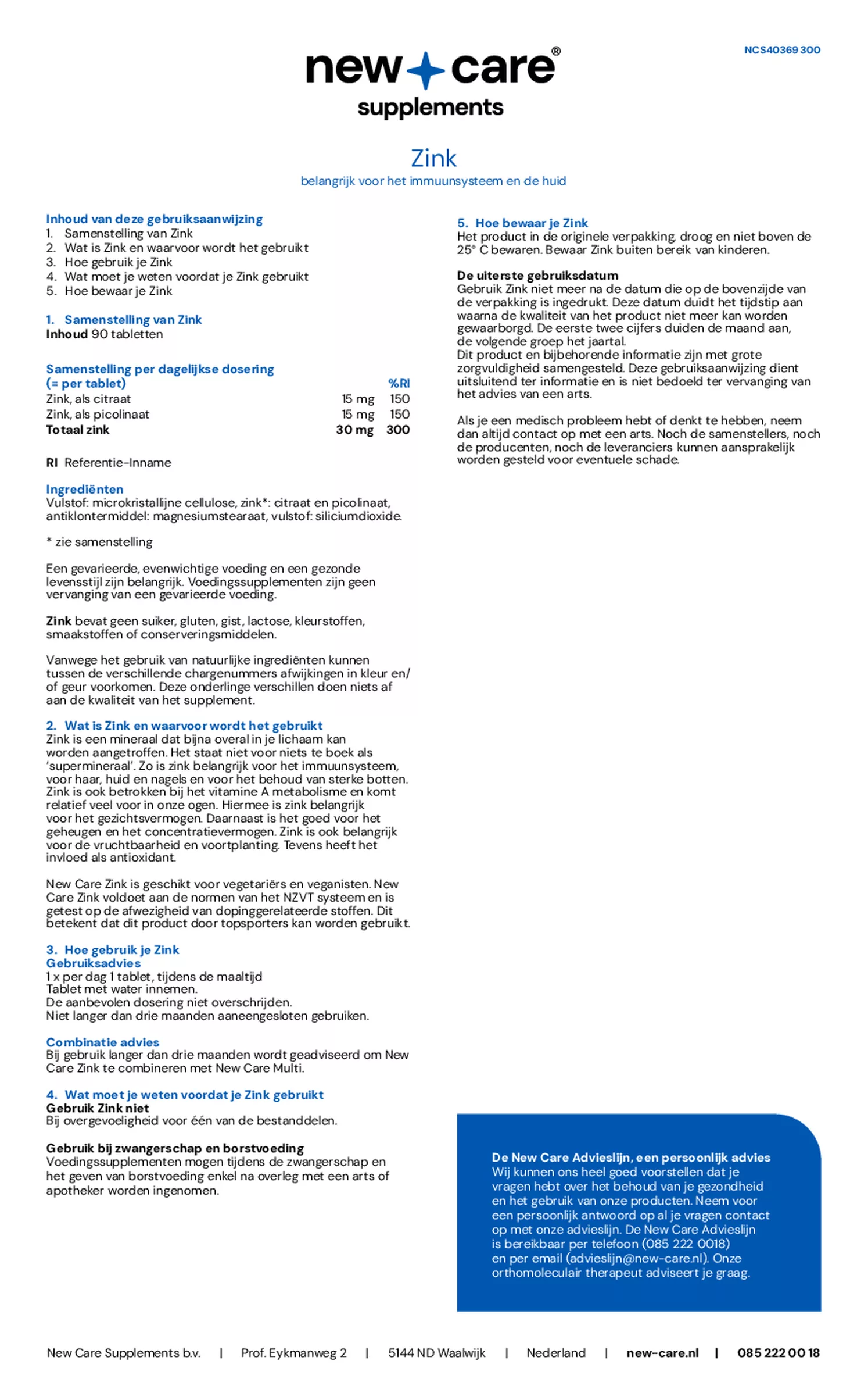 Zink Tabletten afbeelding van document #2, gebruiksaanwijzing