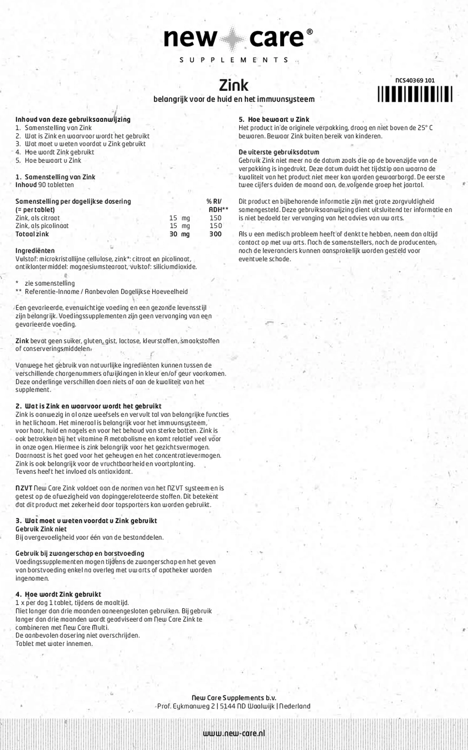 Zink Tabletten afbeelding van document #1, gebruiksaanwijzing