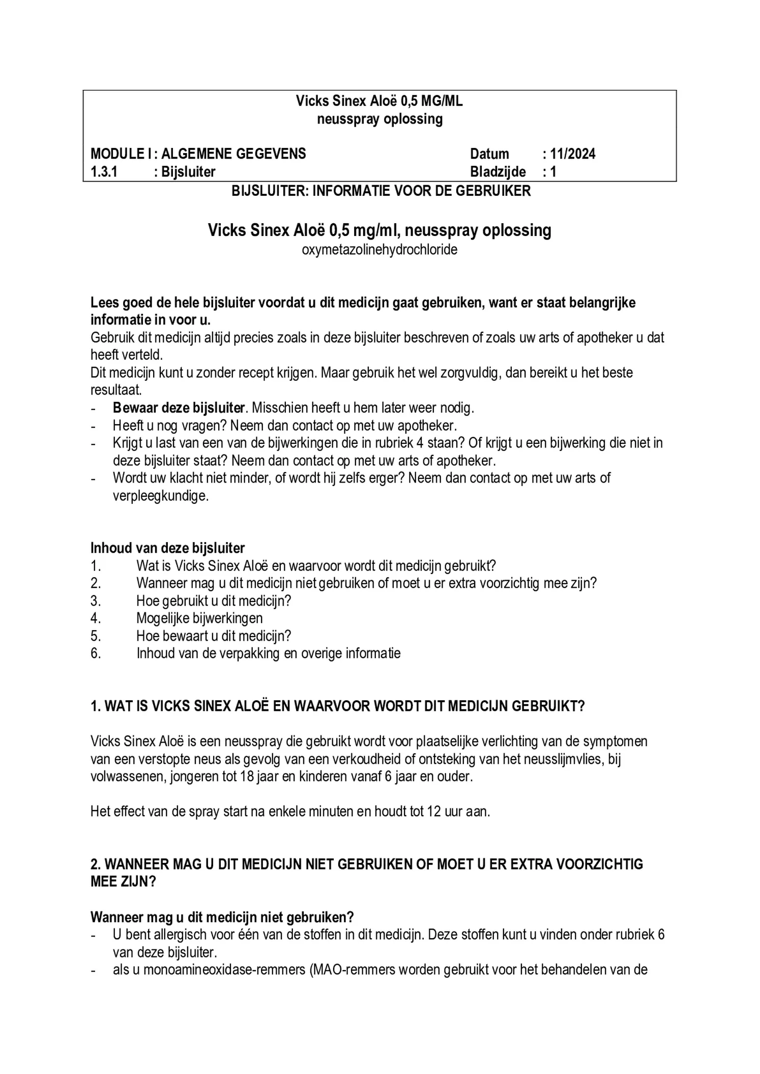 Sinex Aloe Neusspray afbeelding van document #1, bijsluiter