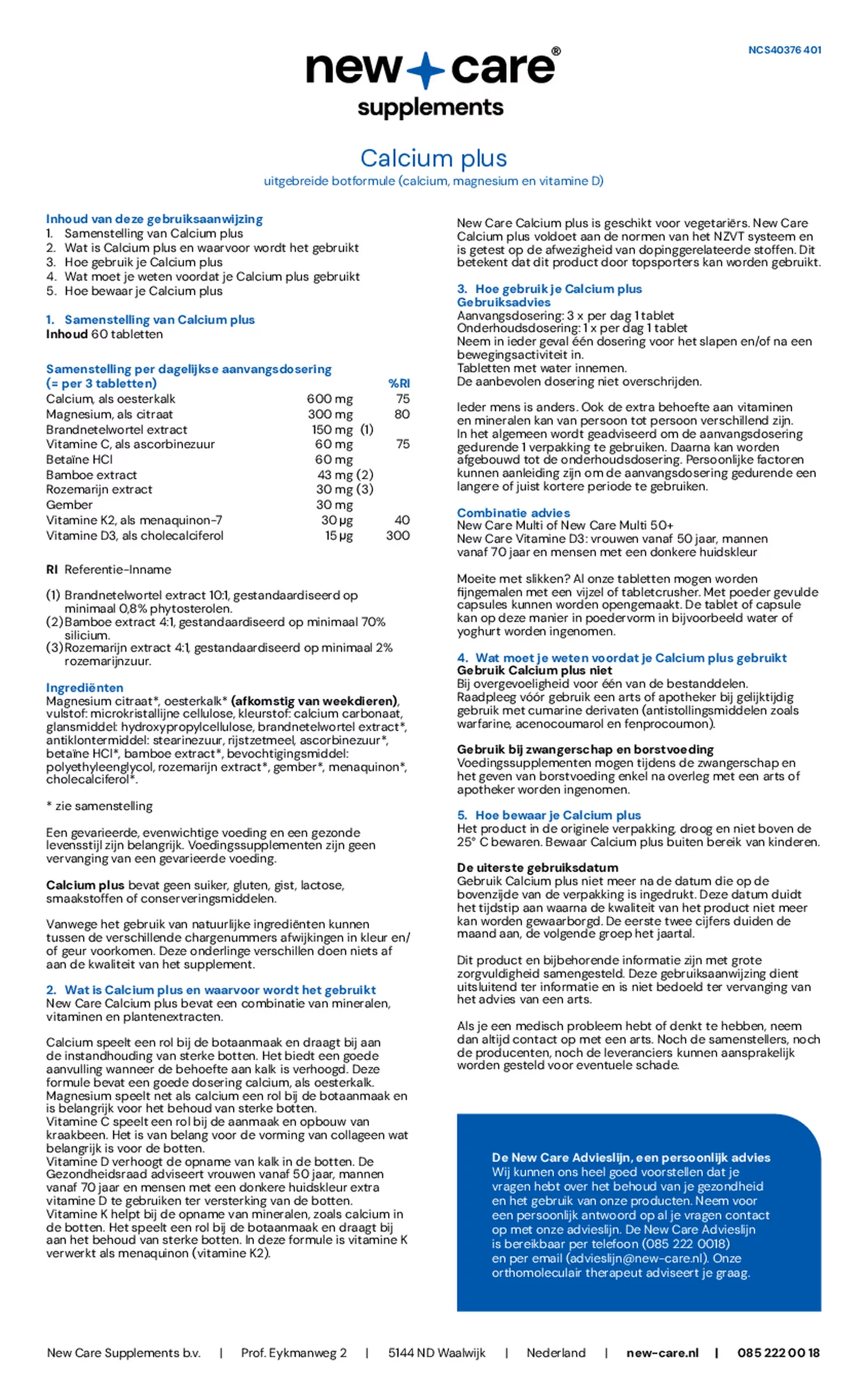 Calcium Plus Tabletten afbeelding van document #1, gebruiksaanwijzing