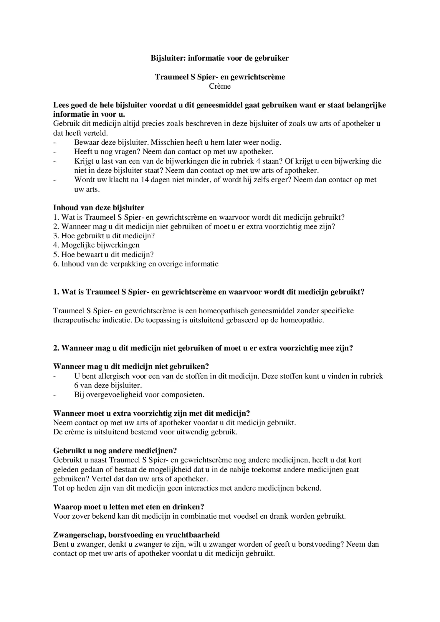 Traumeel S Creme afbeelding van document #1, bijsluiter