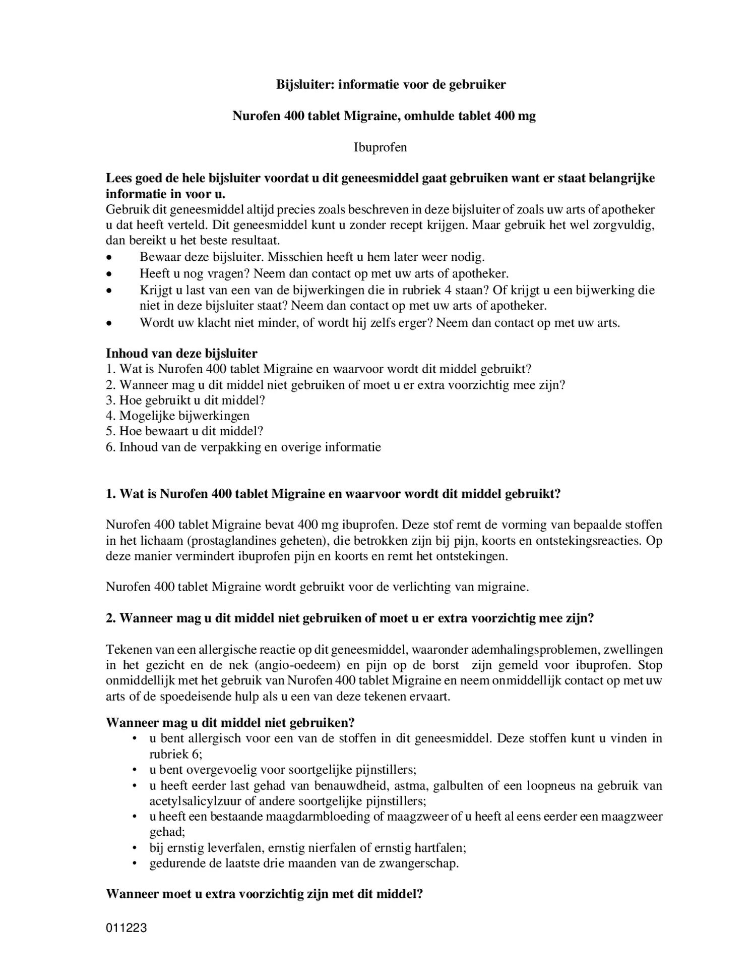 Migraine 400mg Tabletten afbeelding van document #1, bijsluiter