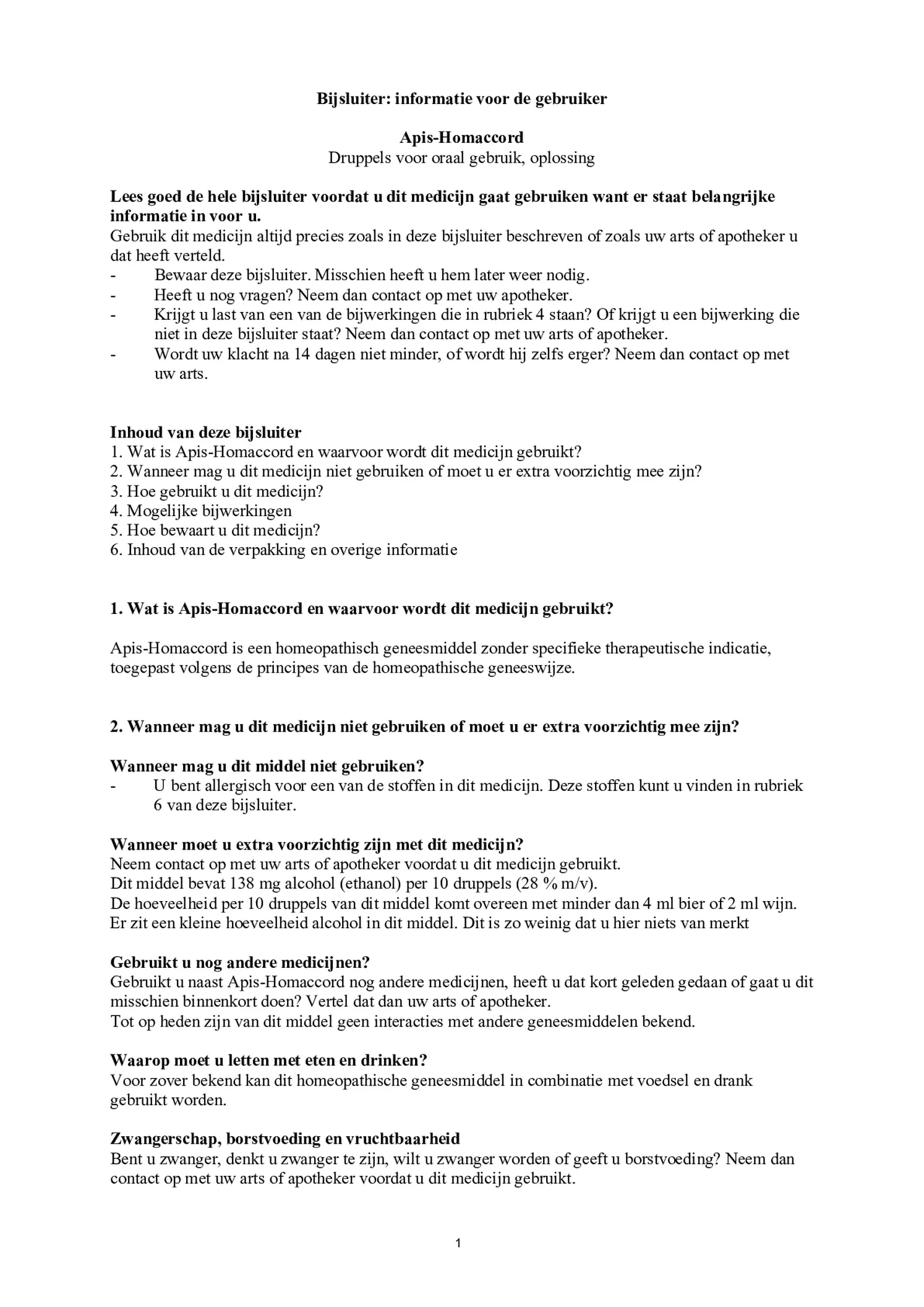 Apis Homaccord afbeelding van document #1, bijsluiter