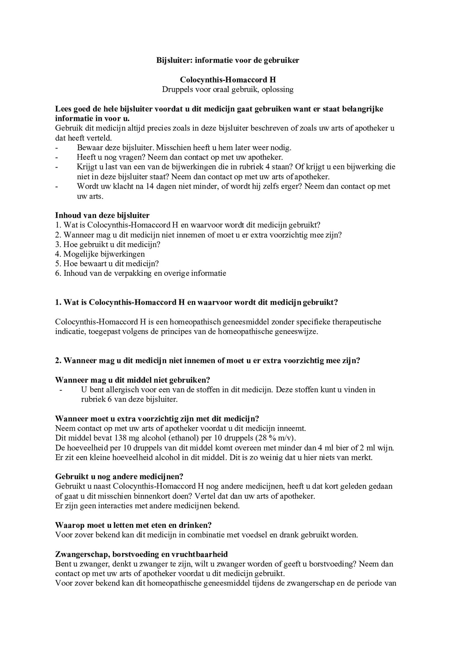 Colocynthis Homaccord afbeelding van document #1, bijsluiter
