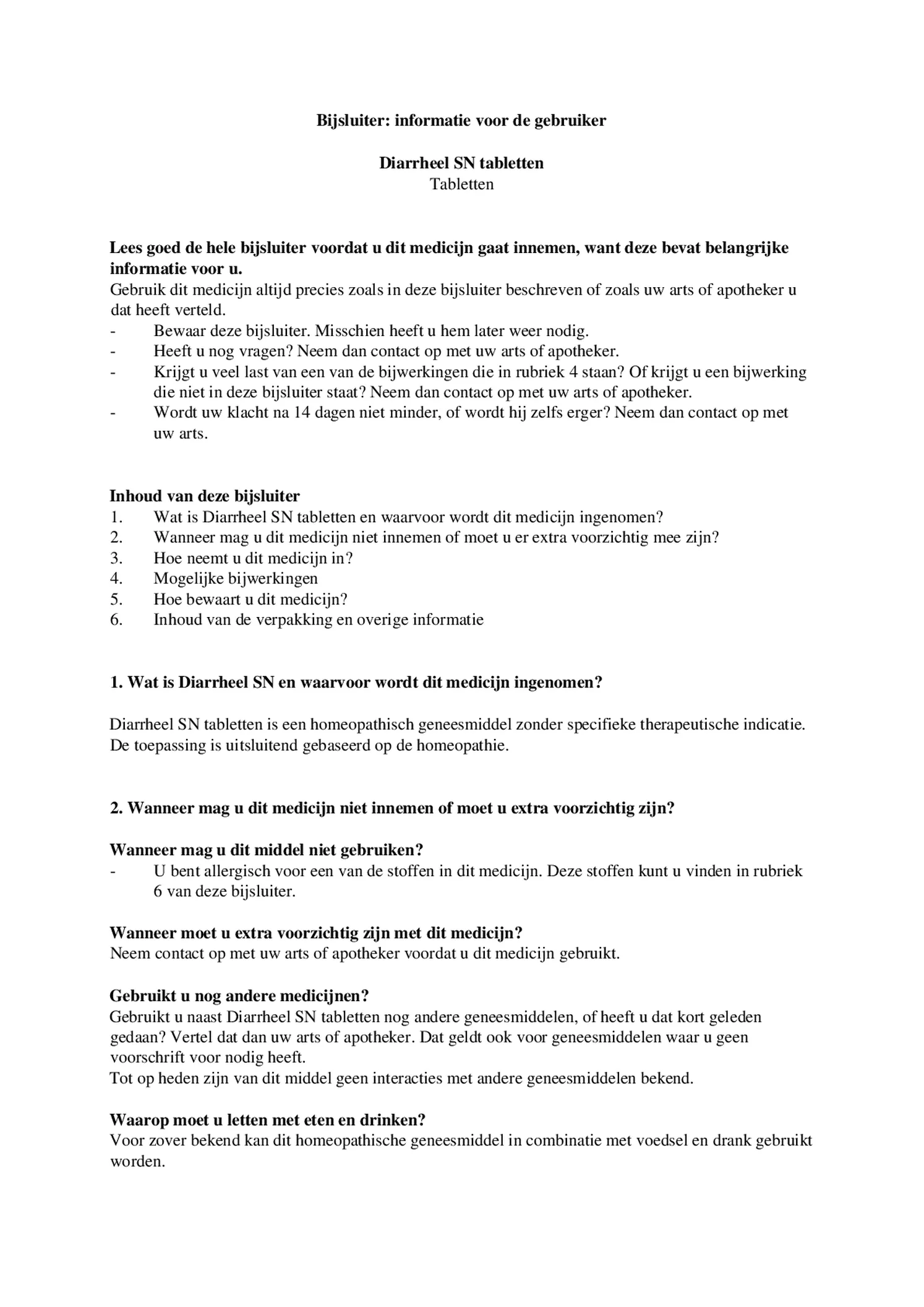 Diarrheel Sn afbeelding van document #1, bijsluiter