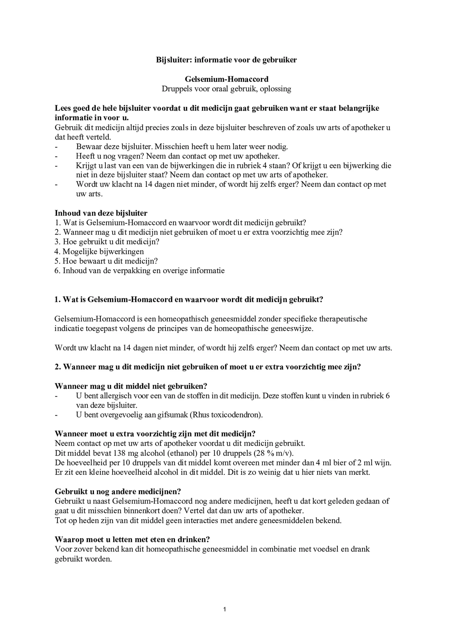 Gelsemium Homaccord afbeelding van document #1, bijsluiter