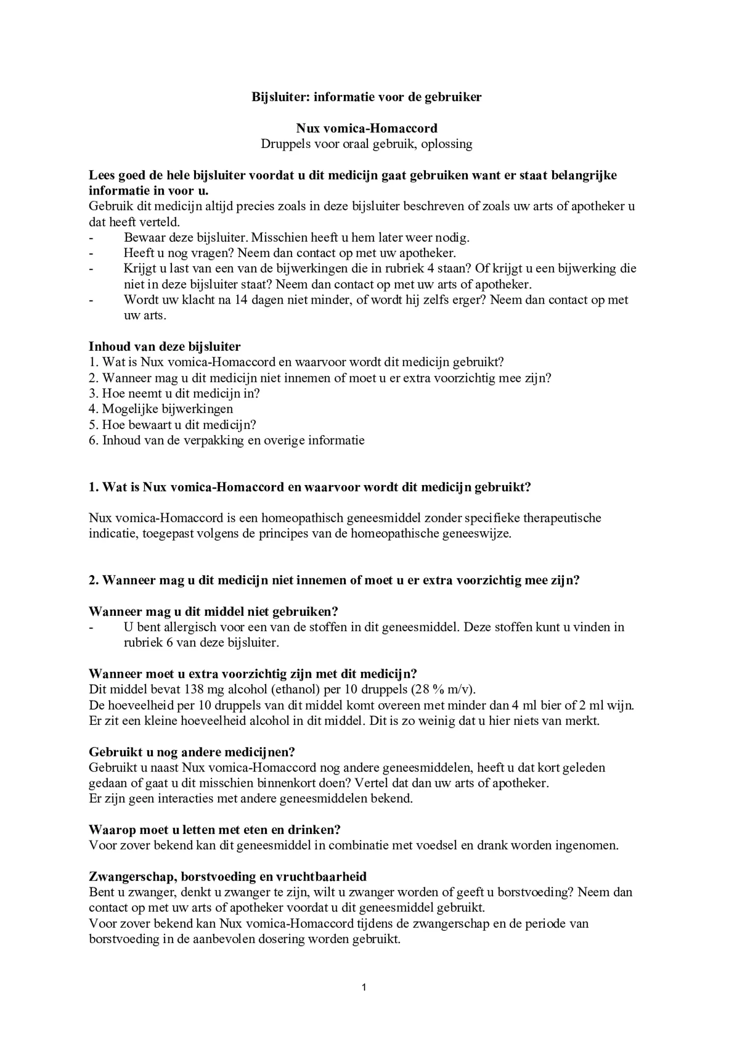 Nux Vomica Homaccord afbeelding van document #1, bijsluiter