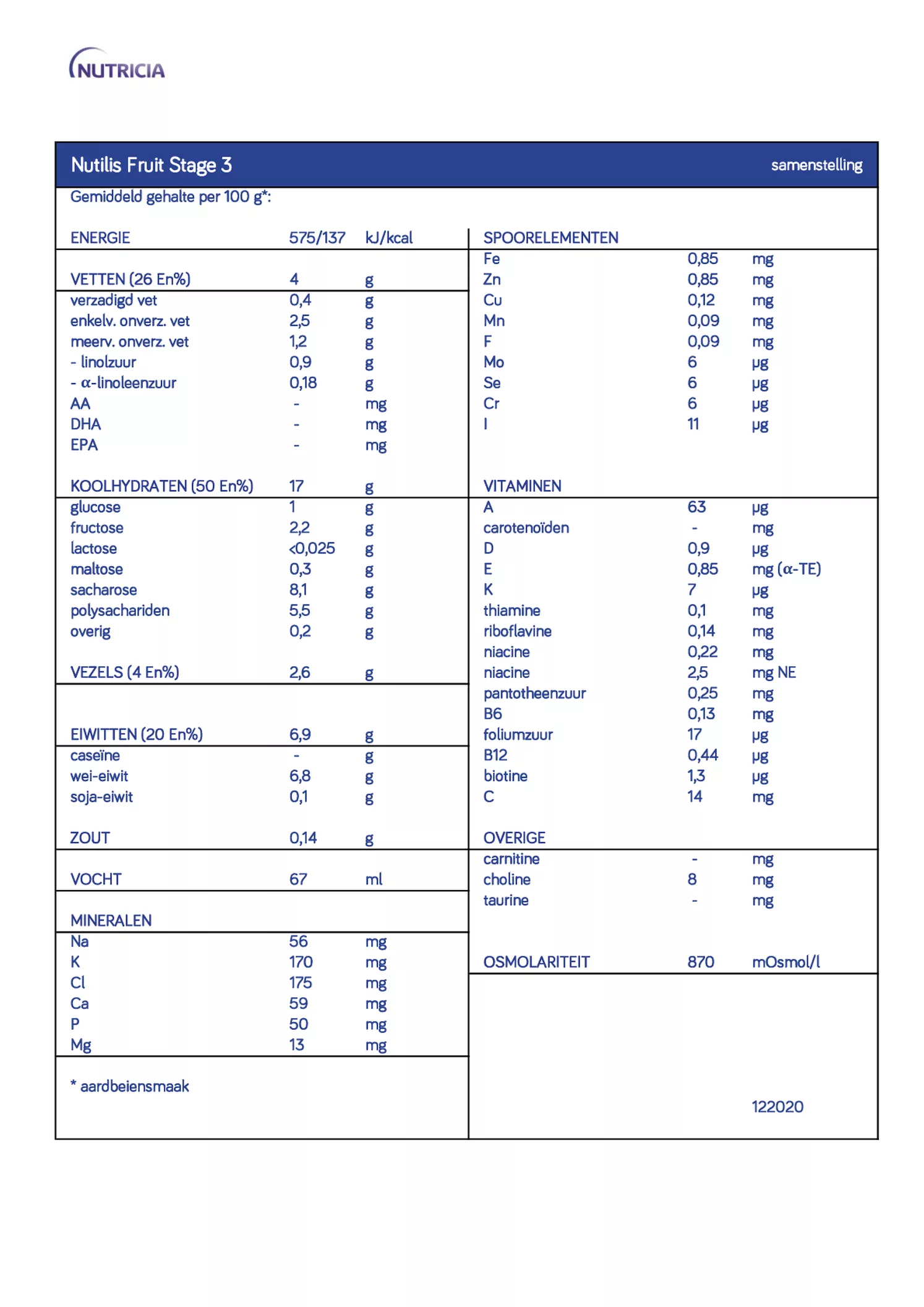 Nutilis Fruit Stage 3 Aardbei afbeelding van document #1, informatiefolder
