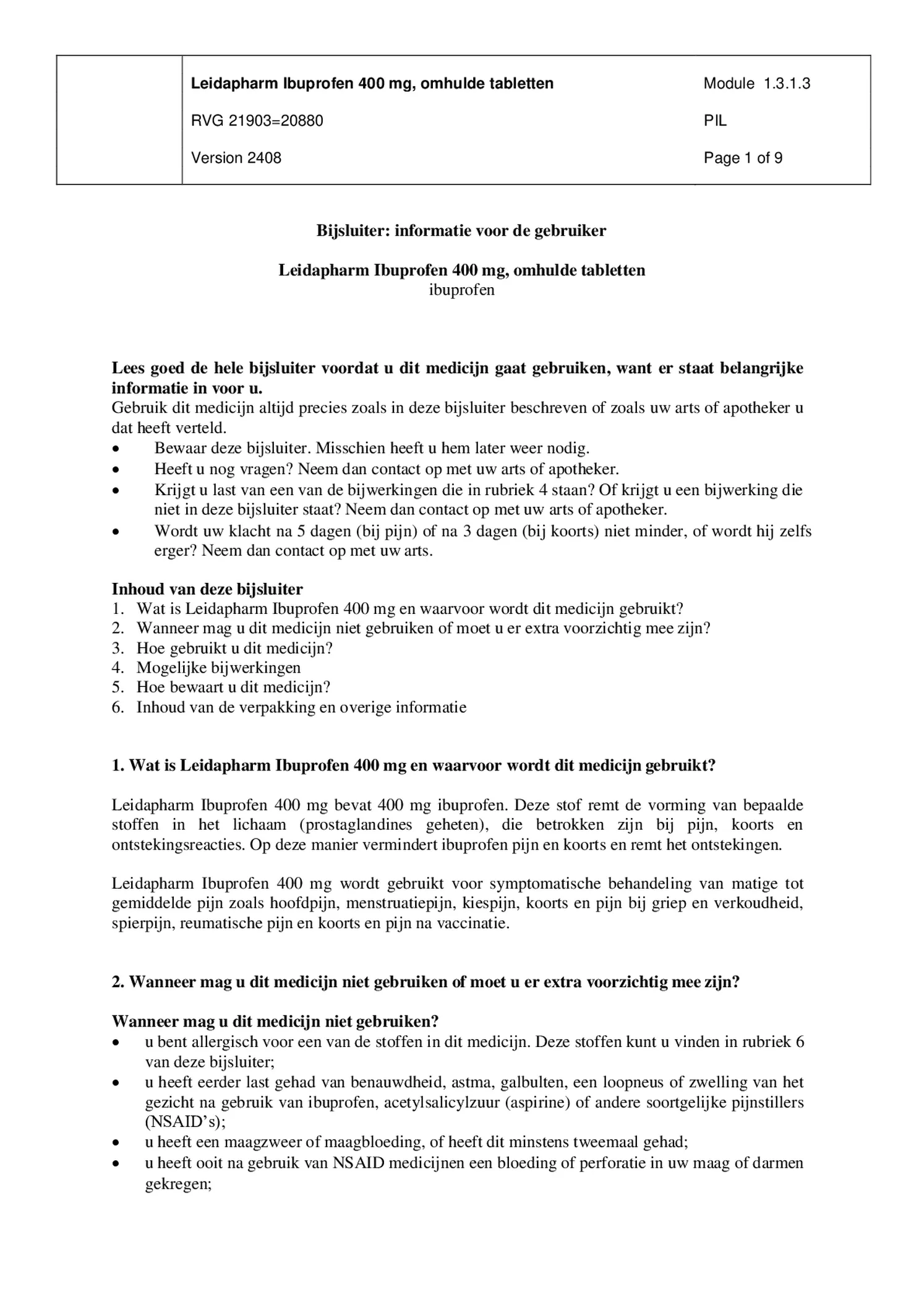 Ibuprofen 400mg Tabletten afbeelding van document #1, bijsluiter