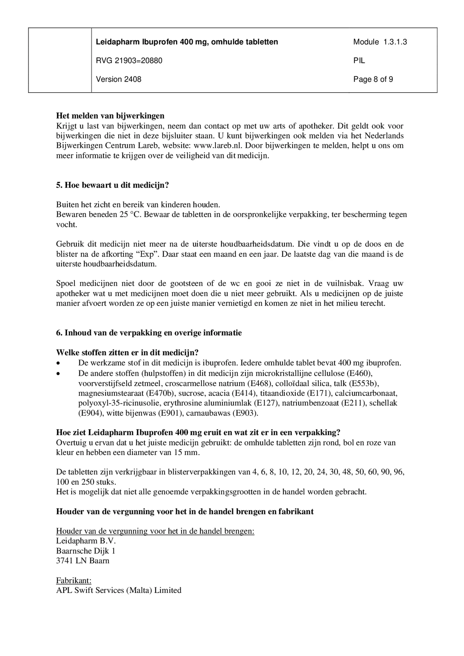 Ibuprofen 400mg Tabletten afbeelding van document #8, bijsluiter