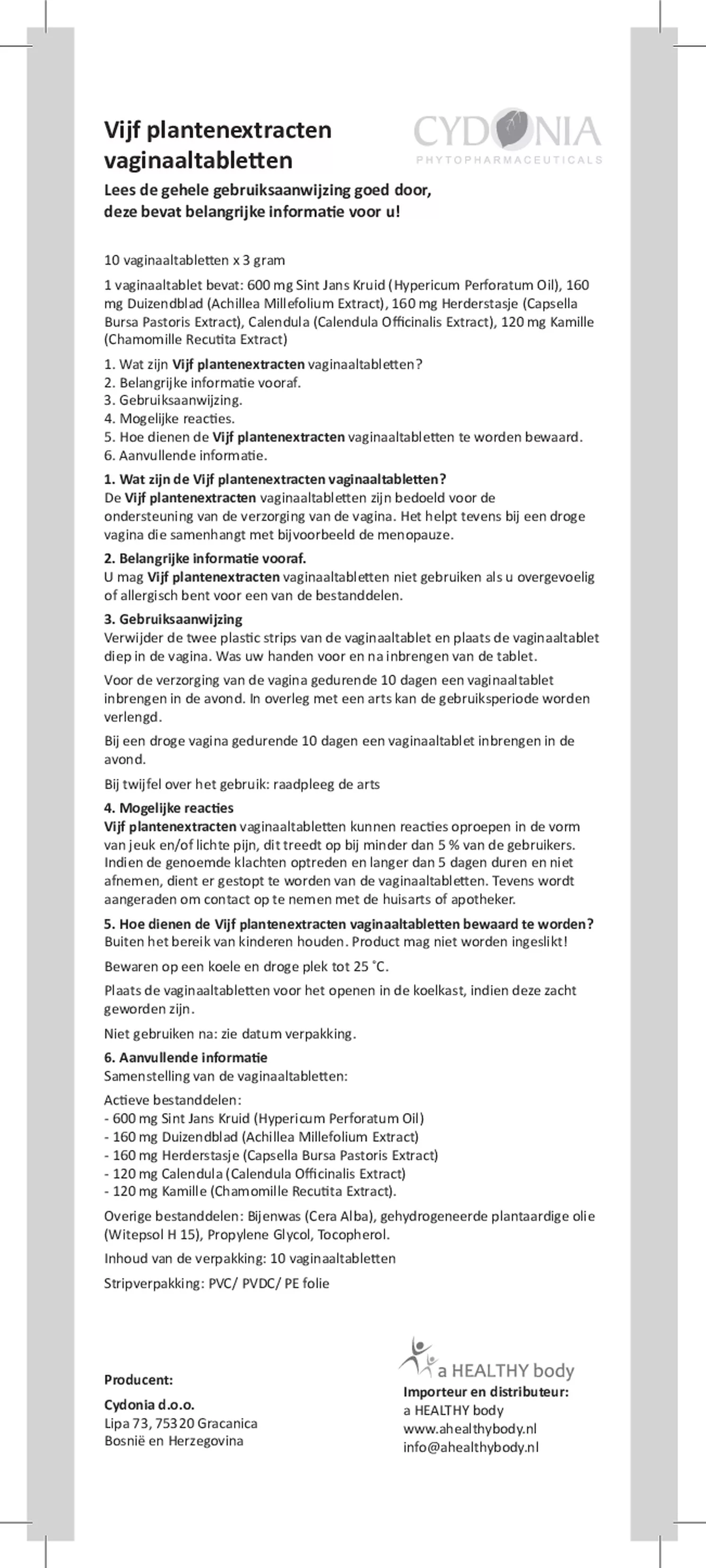 Vijf Plantenextracten Vaginaalzetpillen afbeelding van document #1, gebruiksaanwijzing