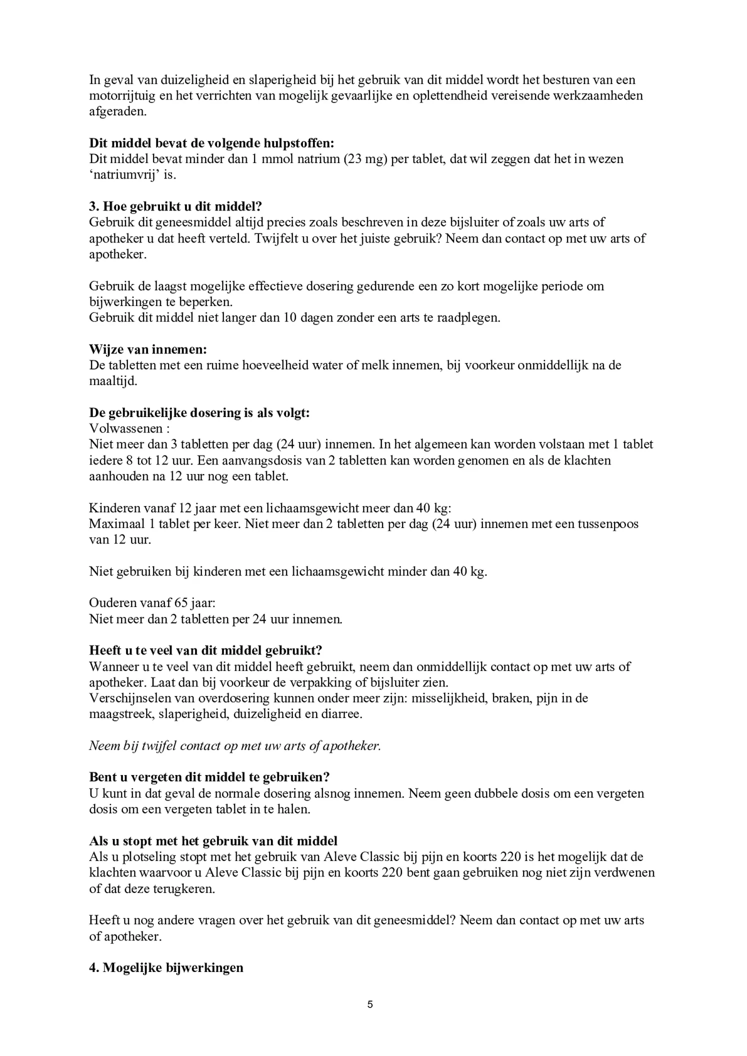 Classic 220mg Tabletten afbeelding van document #5, bijsluiter