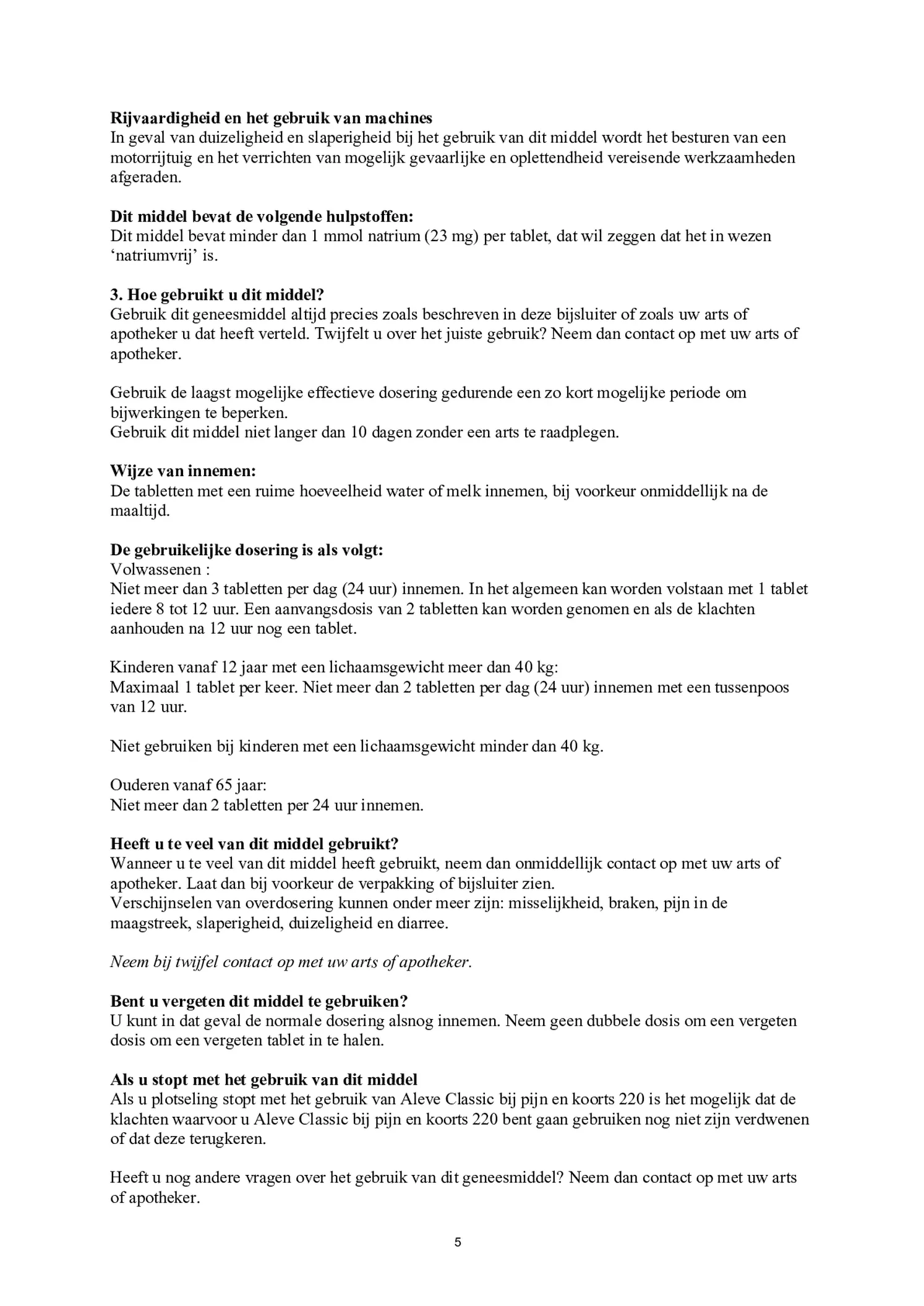 Classic 220mg Tabletten afbeelding van document #5, bijsluiter