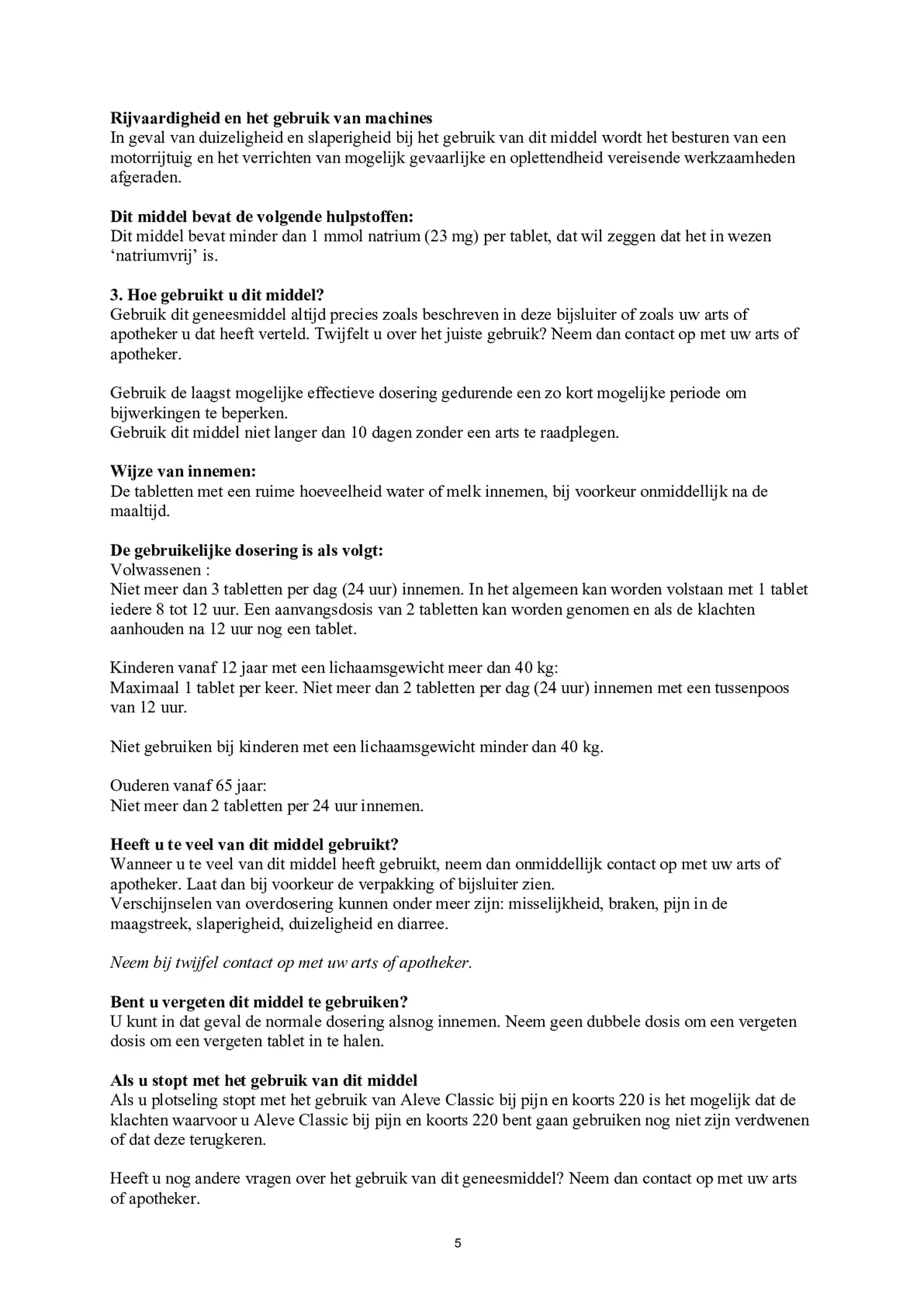 Classic 220mg Tabletten afbeelding van document #5, bijsluiter