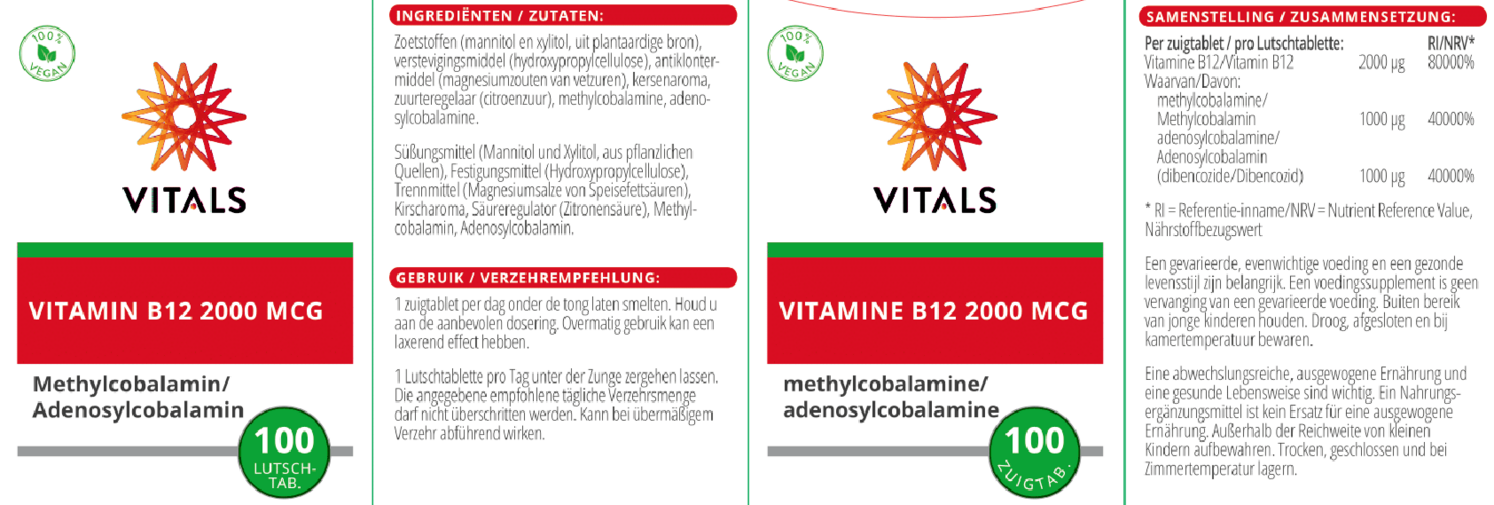 Vitamine B12 2000mcg Zuigtabletten afbeelding van document #1, etiket