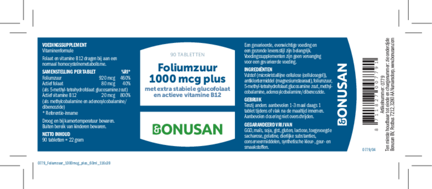 Foliumzuur 1000mcg Plus Tabletten afbeelding van document #1, etiket