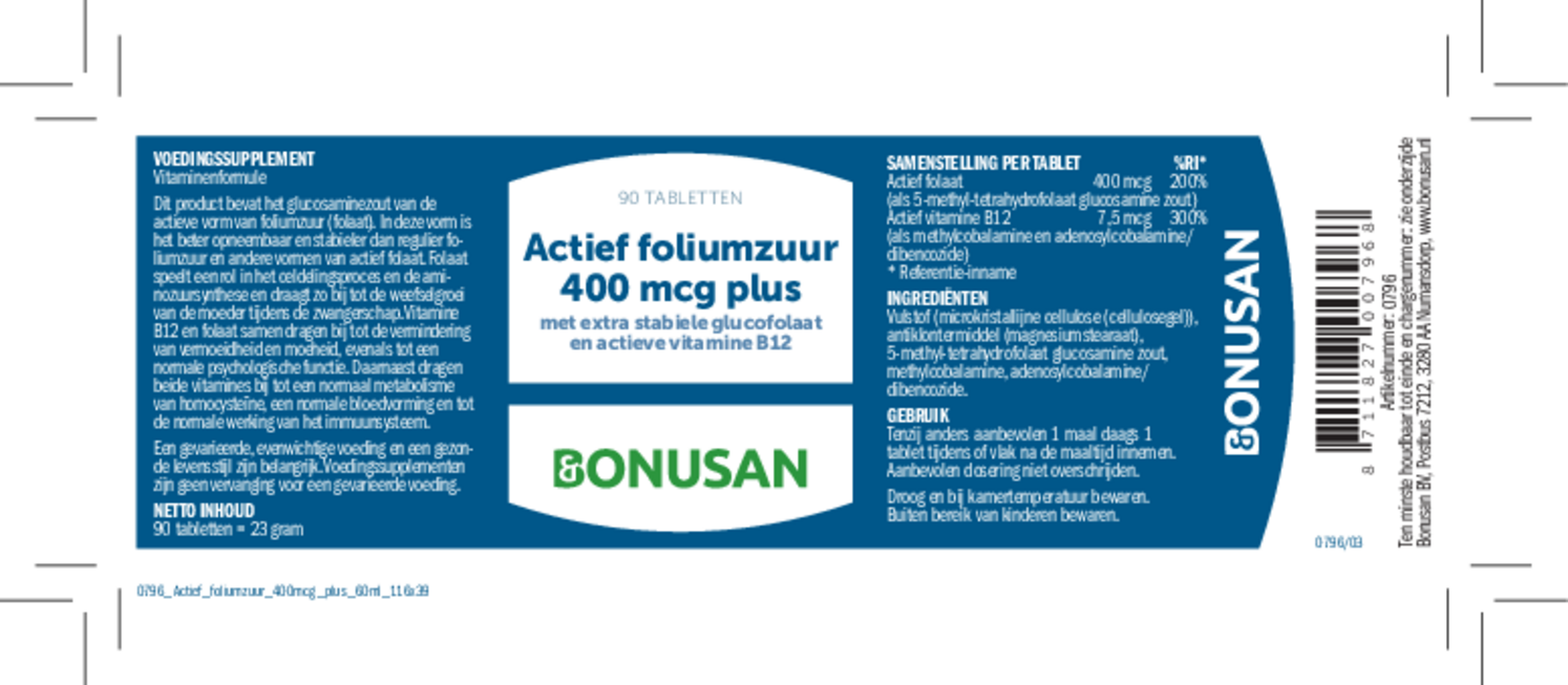 Foliumzuur Actief 400 mcg Plus Tabletten afbeelding van document #1, etiket