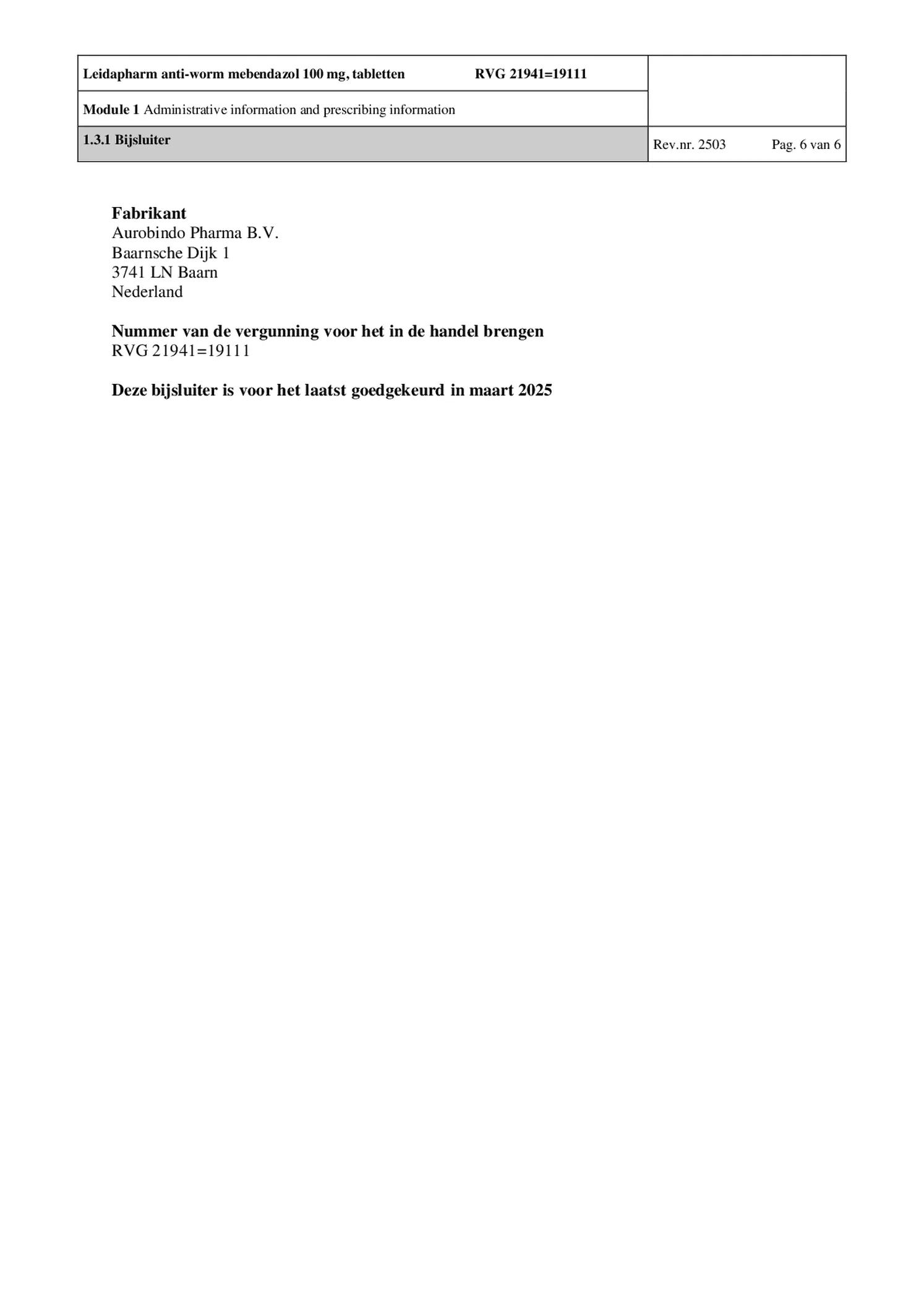 Anti-Worm Tabletten afbeelding van document #6, bijsluiter