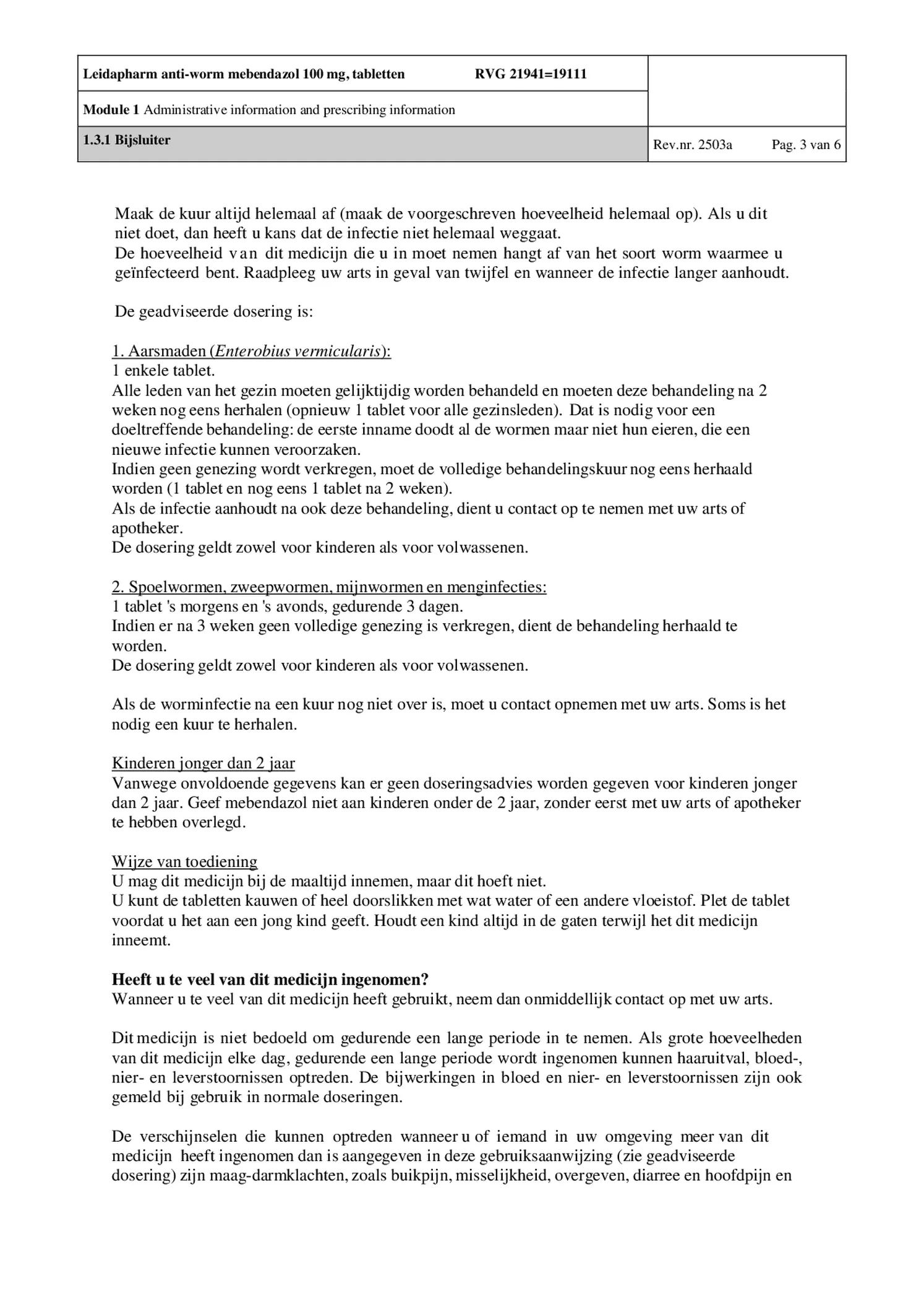 Anti-Worm Tabletten afbeelding van document #3, bijsluiter