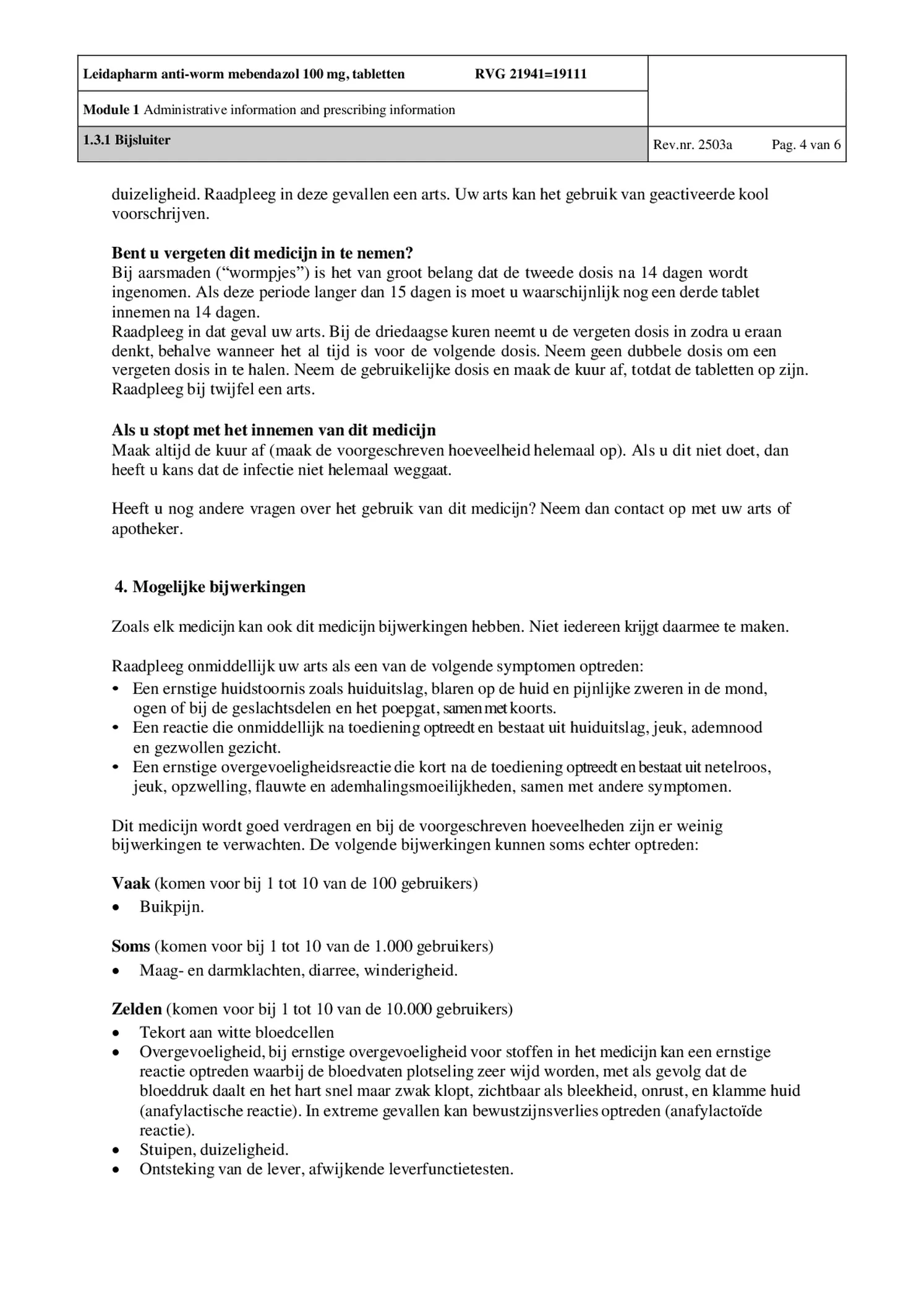 Anti-Worm Tabletten afbeelding van document #4, bijsluiter