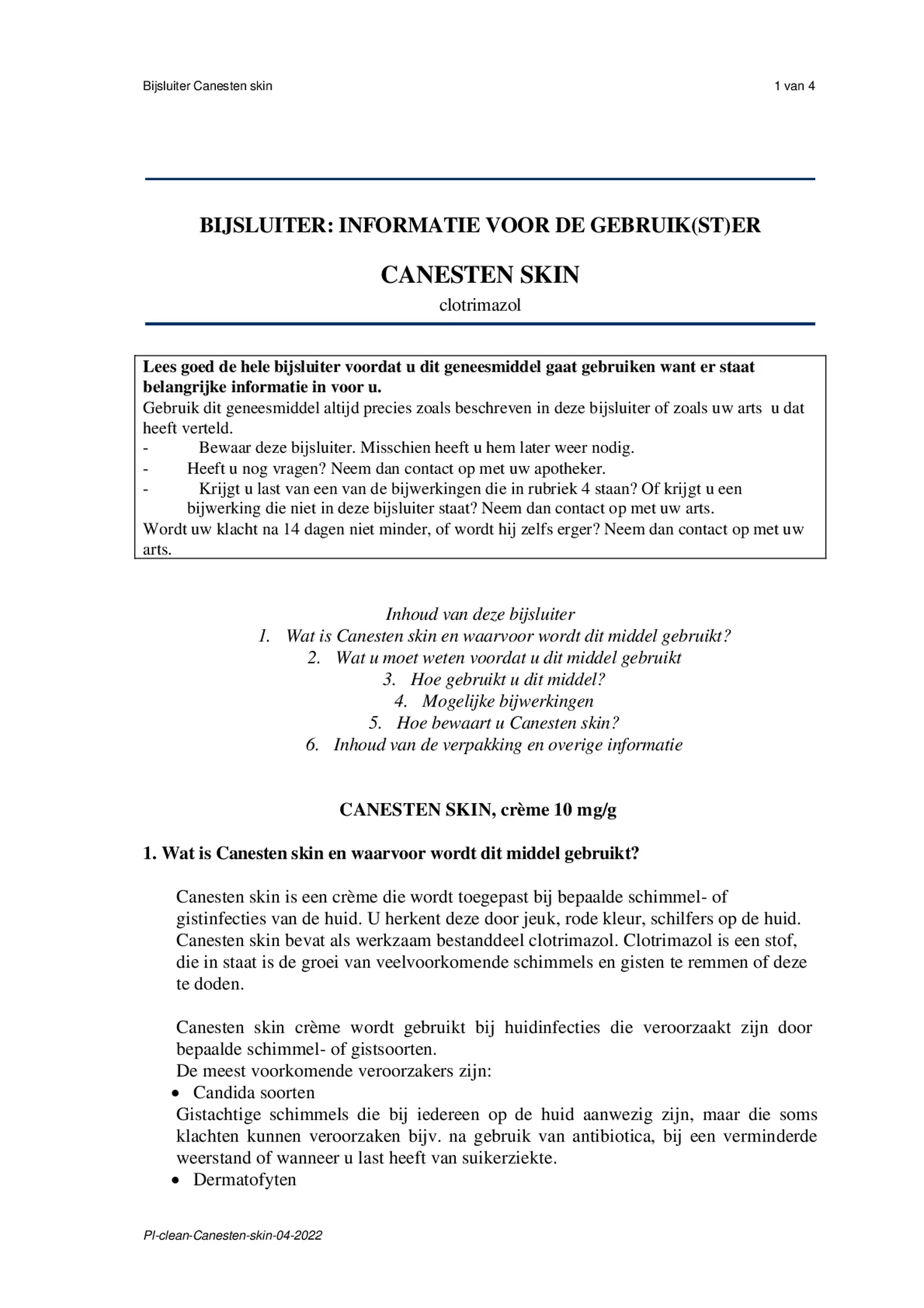 Skin Crème bij Huidschimmel afbeelding van document #1, bijsluiter