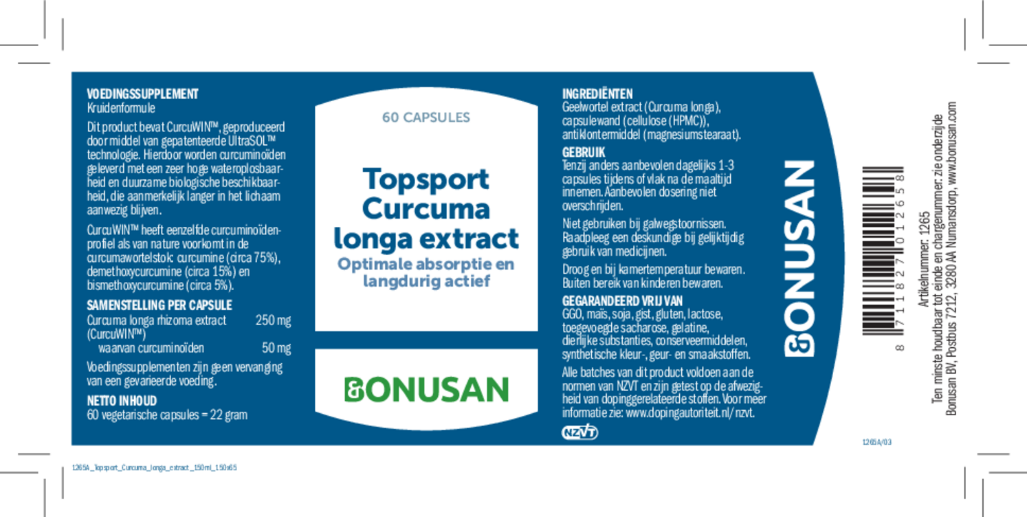 Topsport Curcuma Longa Extract Capsules afbeelding van document #1, etiket