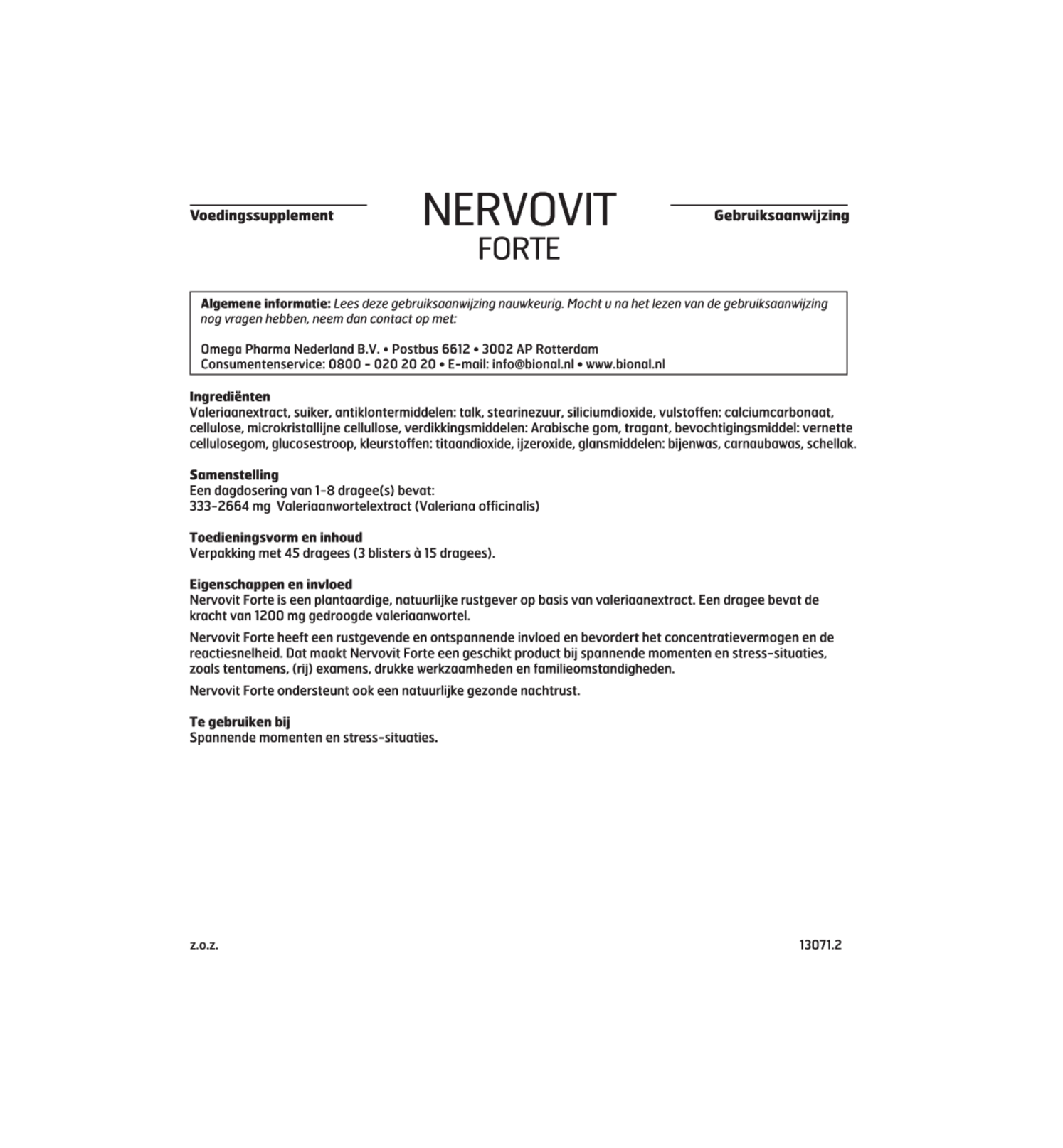 Nervovit Forte Tabletten - Voor mentale rust afbeelding van document #1, gebruiksaanwijzing
