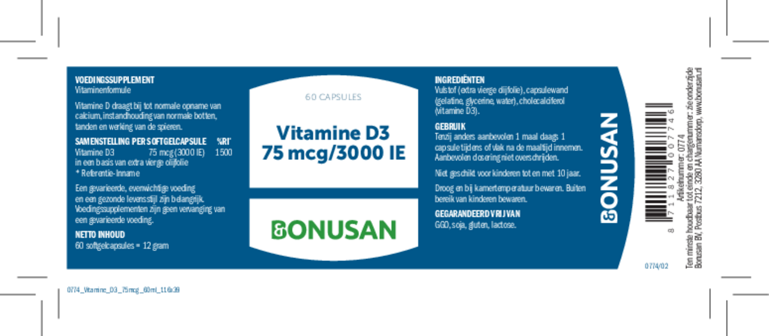 Vitamine D3 75mcg 3000IE Capsules afbeelding van document #1, etiket