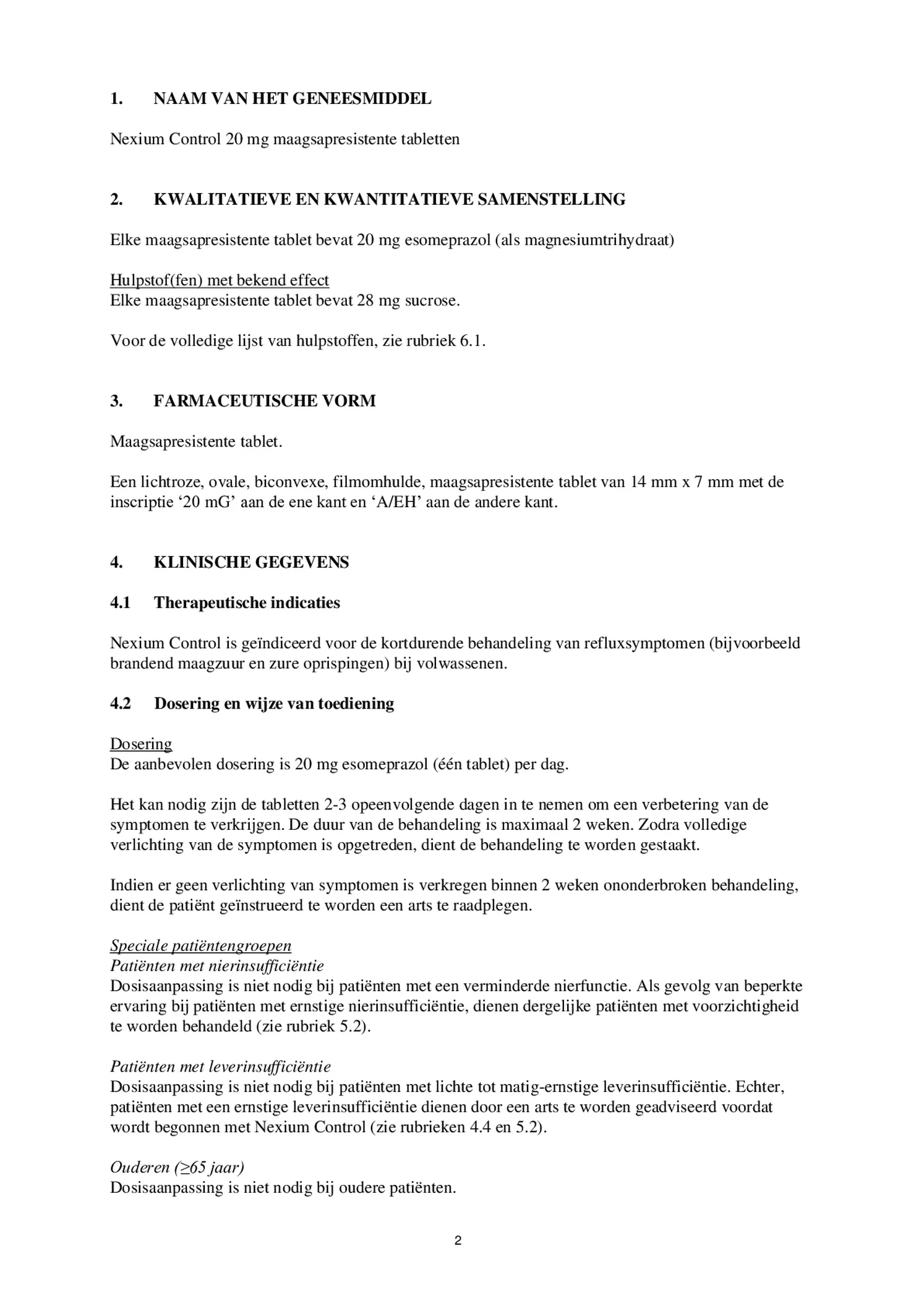 Control Tabletten 20mg Esomeprazo afbeelding van document #2, bijsluiter