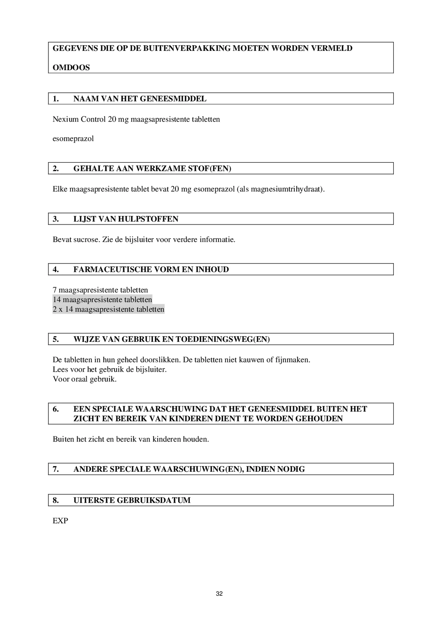 Control Tabletten 20mg Esomeprazo afbeelding van document #32, bijsluiter