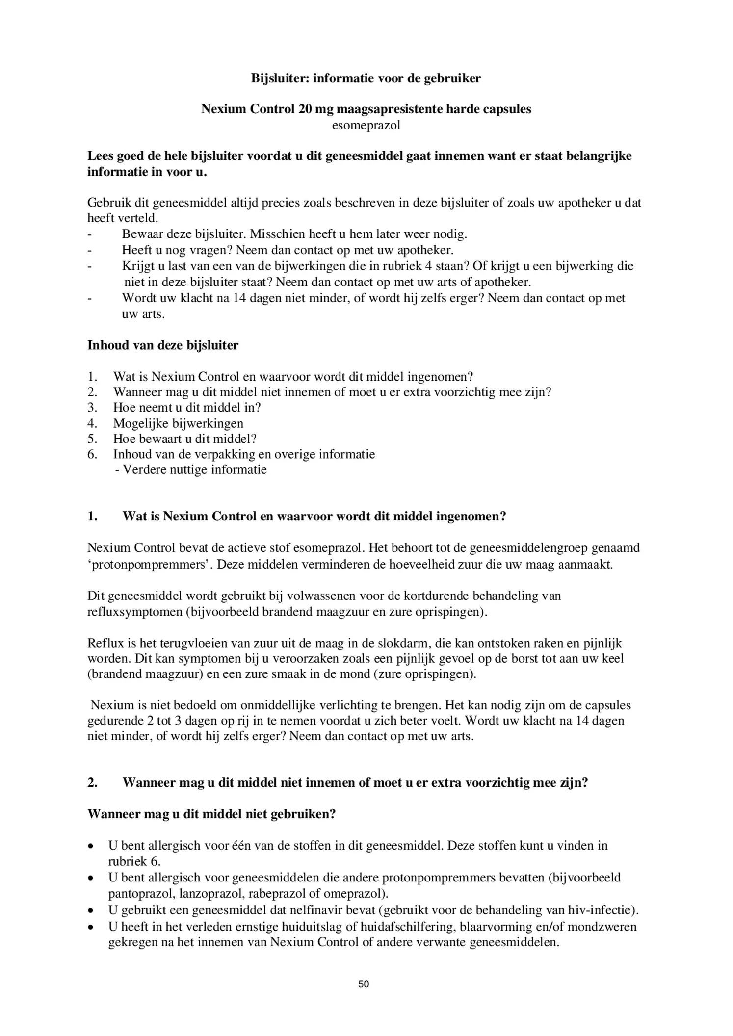 Control Tabletten 20mg Esomeprazo afbeelding van document #50, bijsluiter