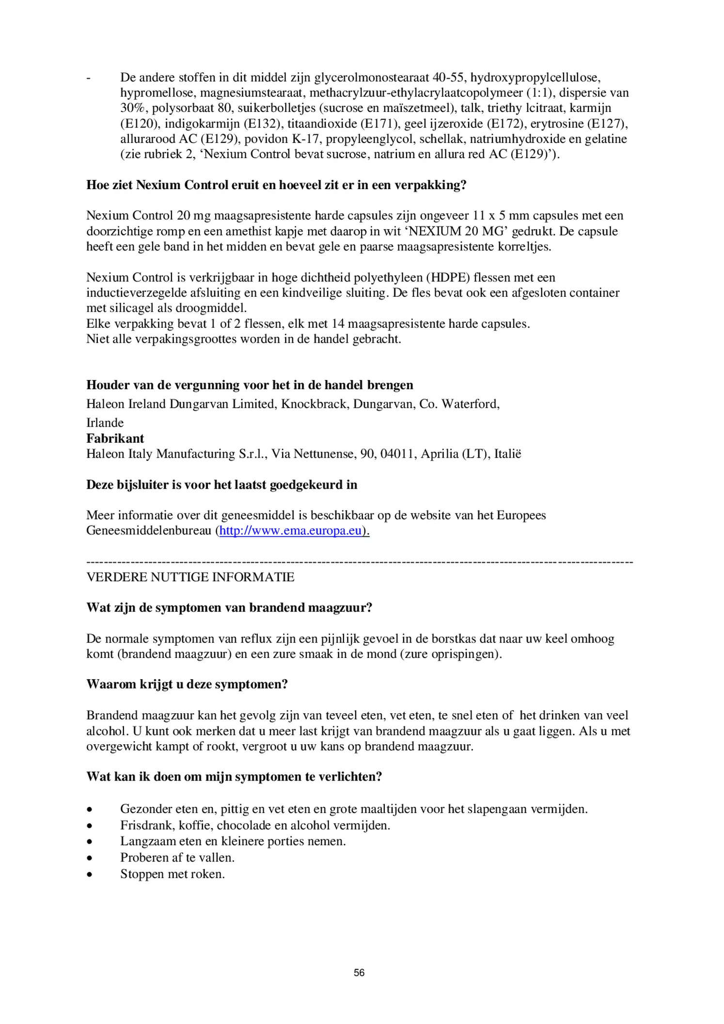 Control Tabletten 20mg Esomeprazo afbeelding van document #56, bijsluiter