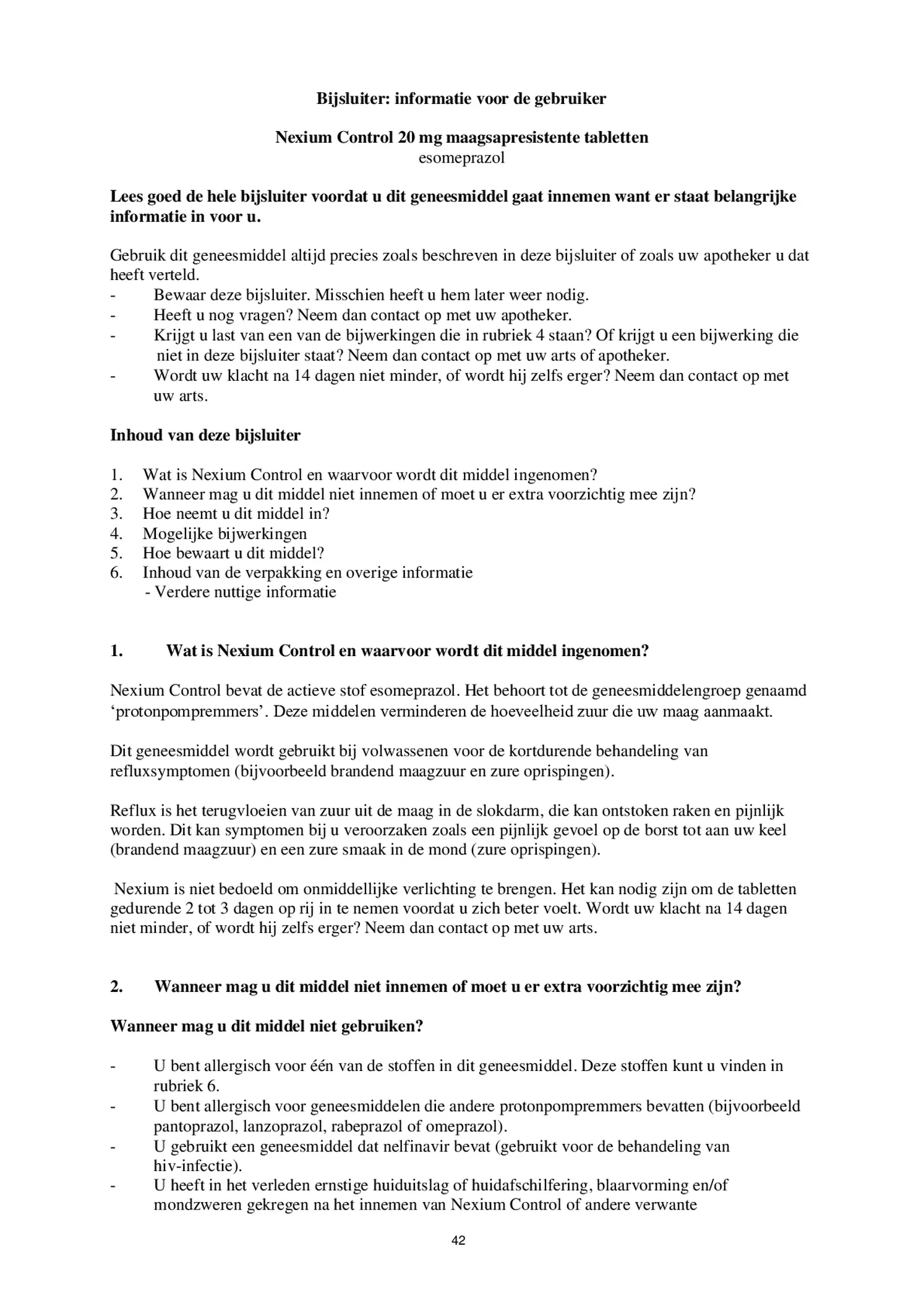 Control Tabletten - voor brandend maagzuur afbeelding van document #42, bijsluiter