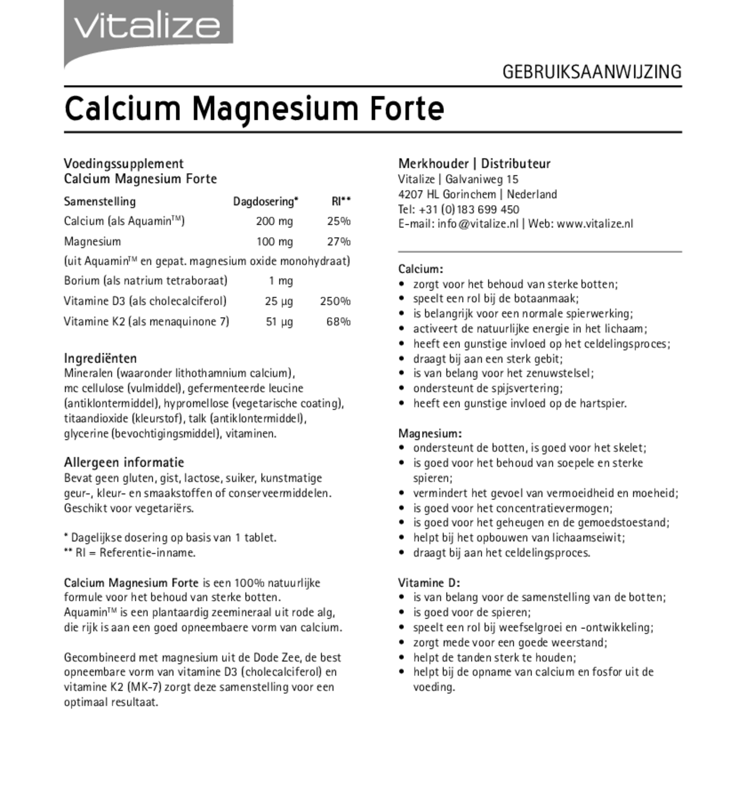 Calcium Magnesium Forte Tabletten Voordeelverpakking afbeelding van document #1, gebruiksaanwijzing