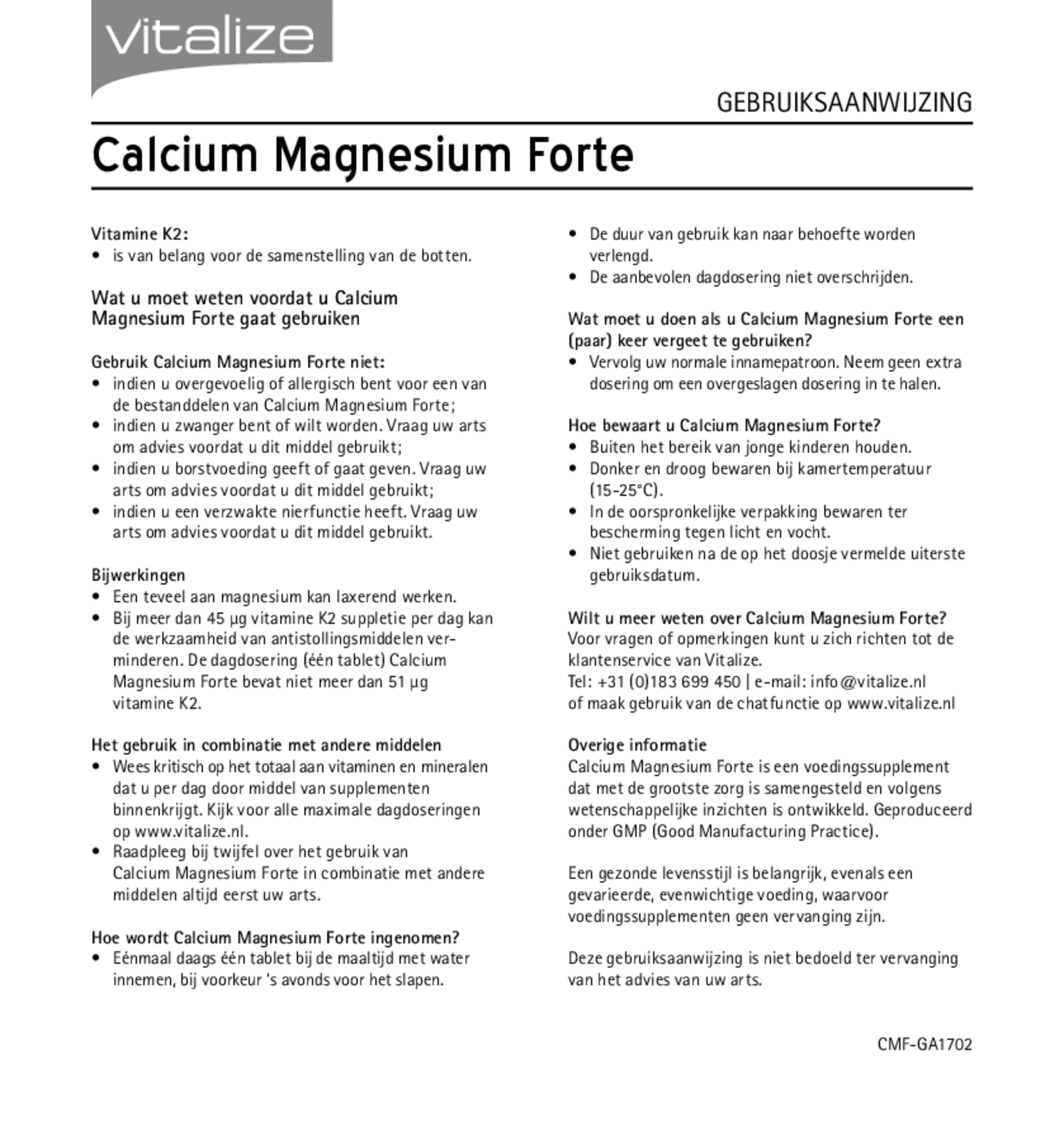 Calcium Magnesium Forte Tabletten afbeelding van document #2, gebruiksaanwijzing
