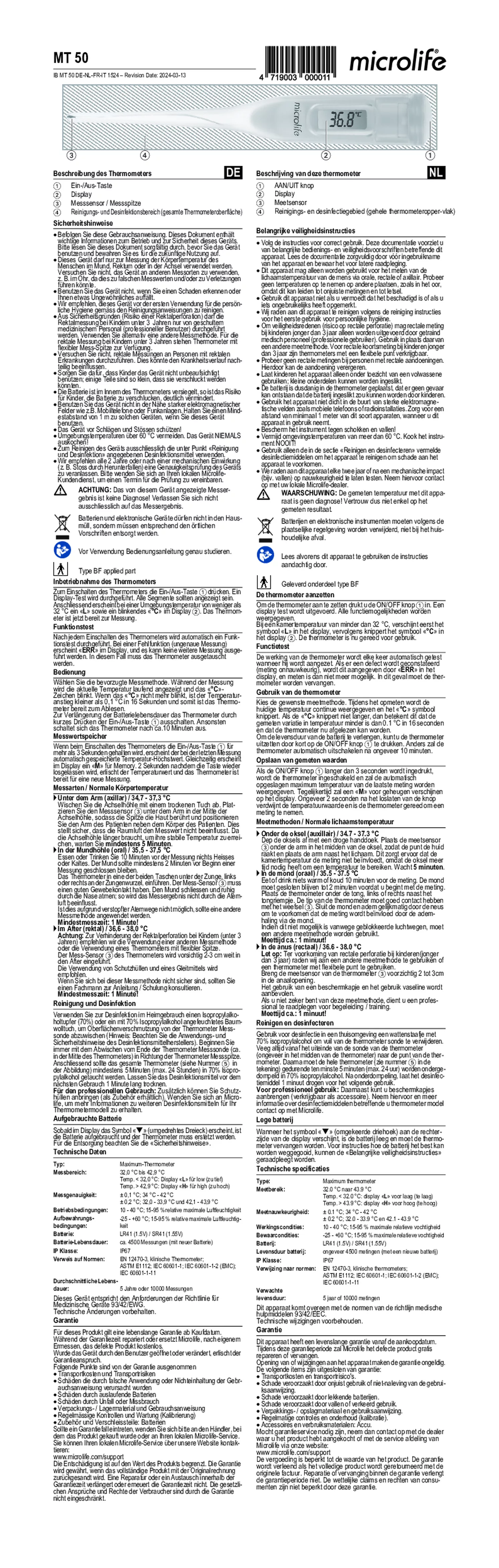Microlife Thermometer MT50 Pen afbeelding van document #1, gebruiksaanwijzing