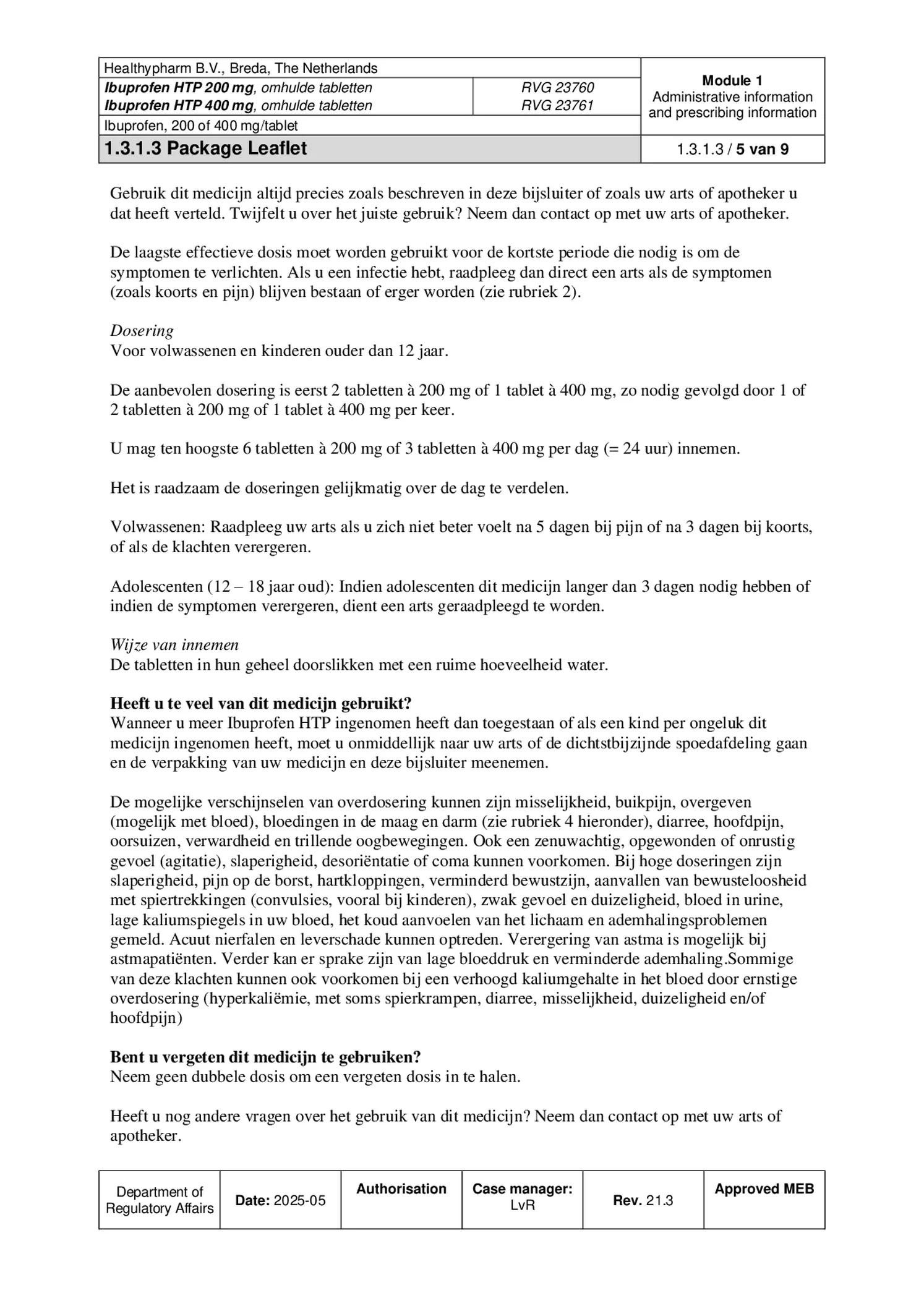 Ibuprofen HTP 400mg Tabletten afbeelding van document #5, bijsluiter