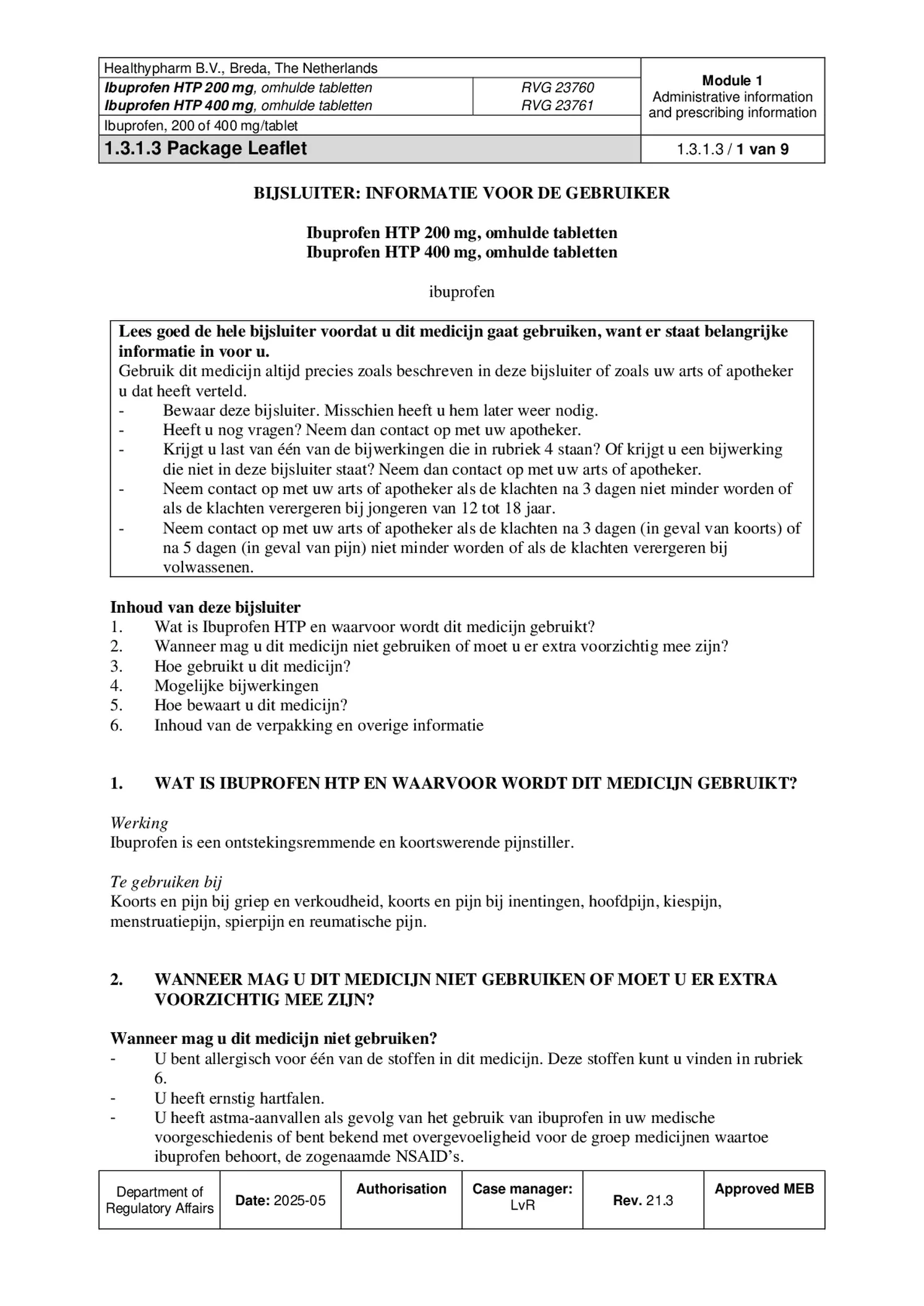 Ibuprofen HTP 400mg Tabletten afbeelding van document #1, bijsluiter