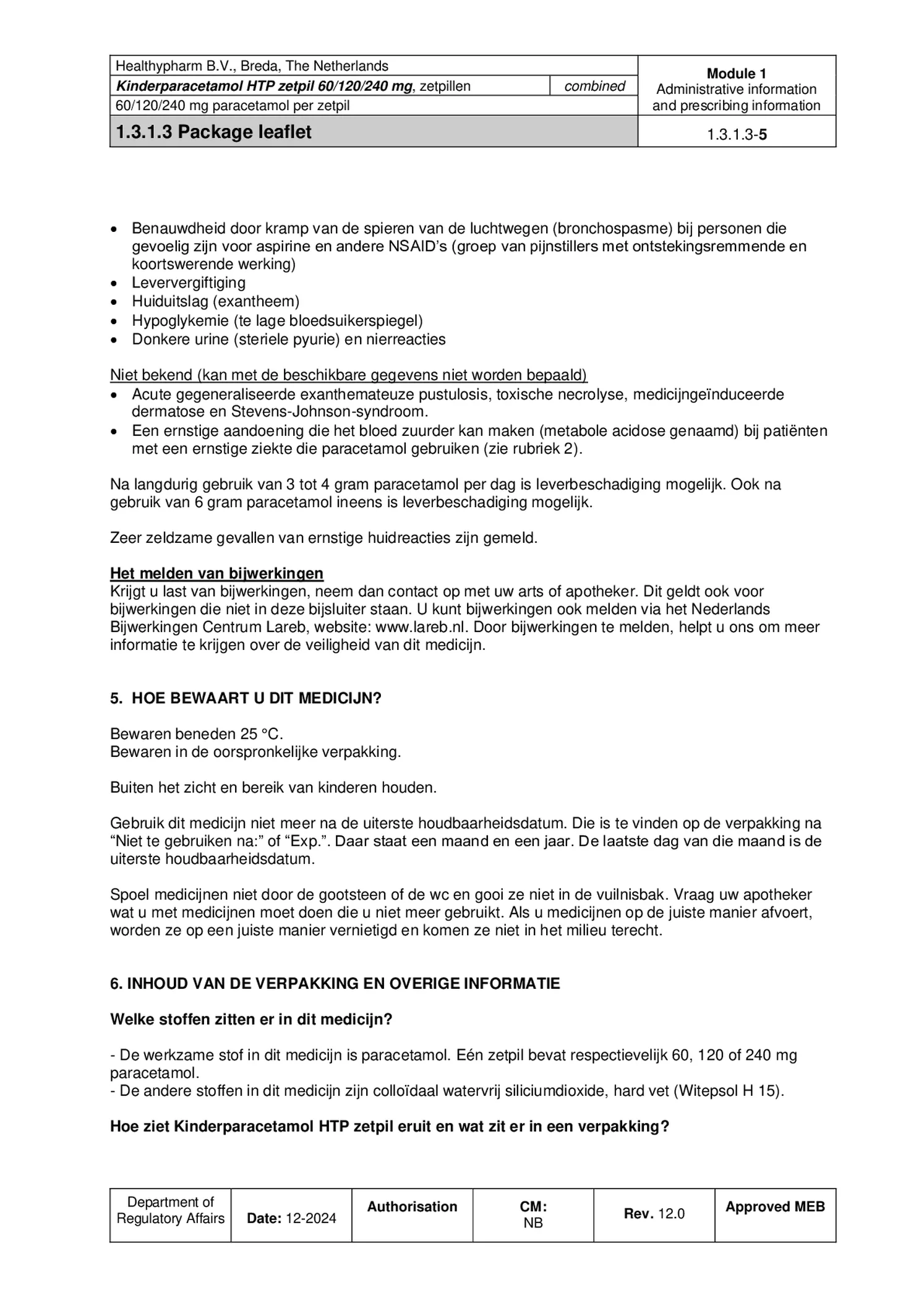 Kinderparacetamol HTP Zetpil 240mg afbeelding van document #5, bijsluiter