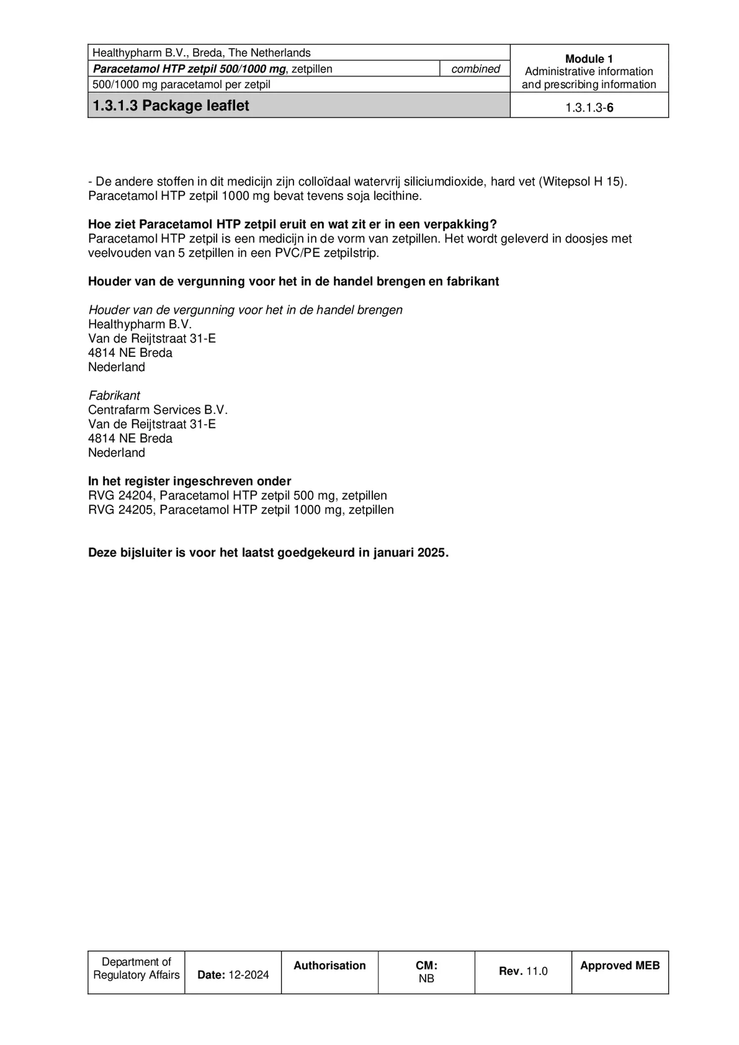 Paracetamol HTP Zetpil 500mg afbeelding van document #6, bijsluiter