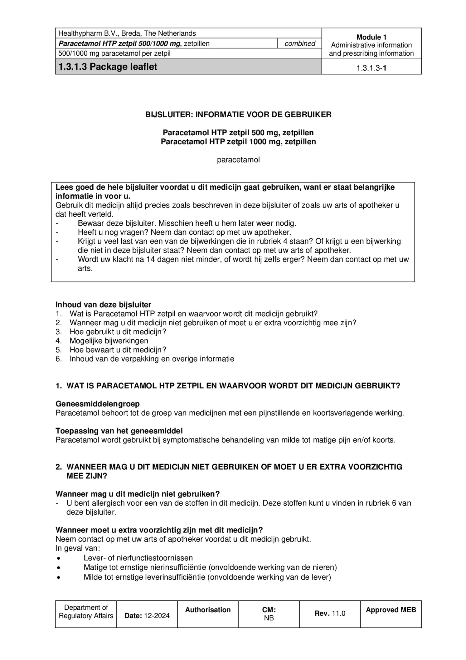 Paracetamol HTP Zetpil 500mg afbeelding van document #1, bijsluiter