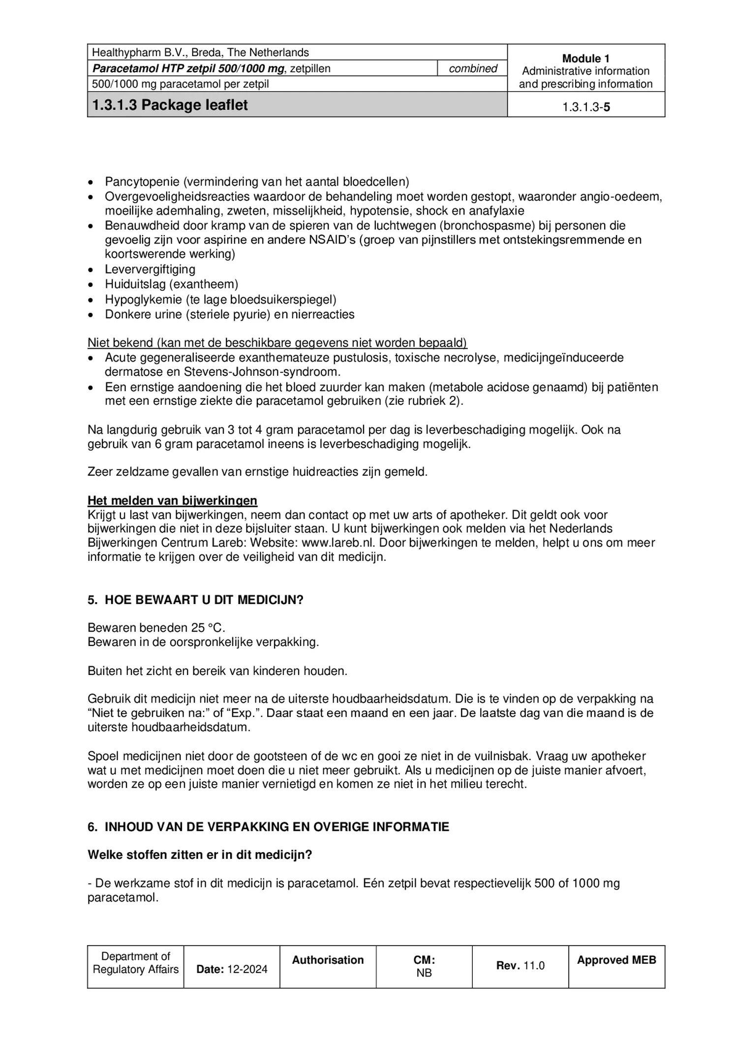 Paracetamol HTP Zetpil 500mg afbeelding van document #5, bijsluiter