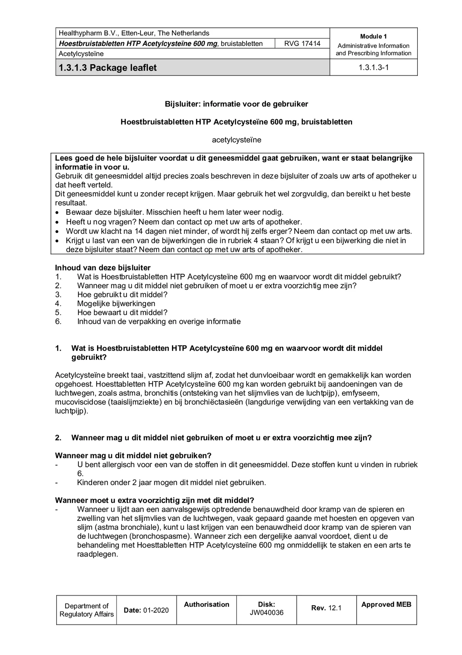 Acetylcysteïne 600mg Bruistabletten afbeelding van document #1, bijsluiter