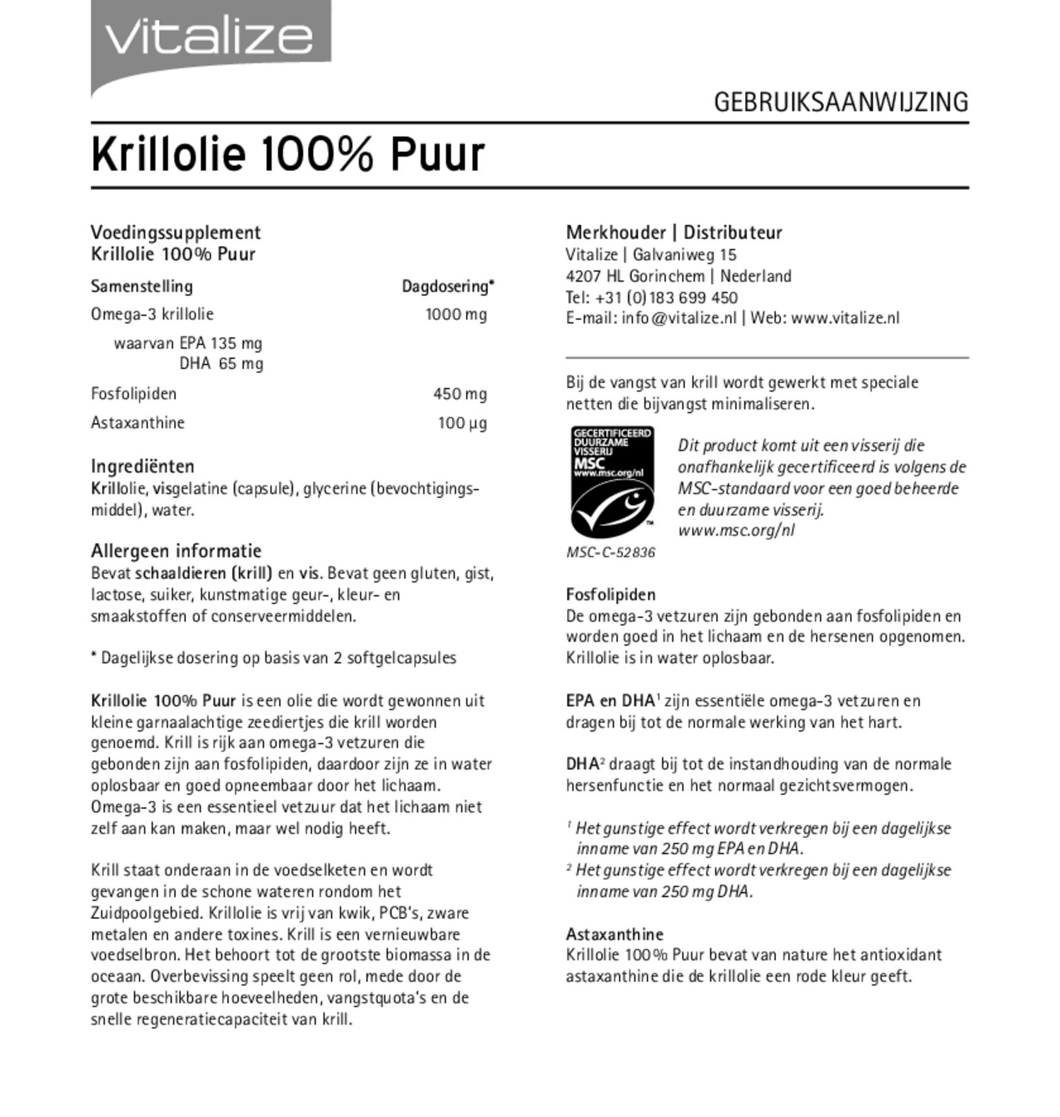 Krillolie 100% Puur Capsules afbeelding van document #1, gebruiksaanwijzing