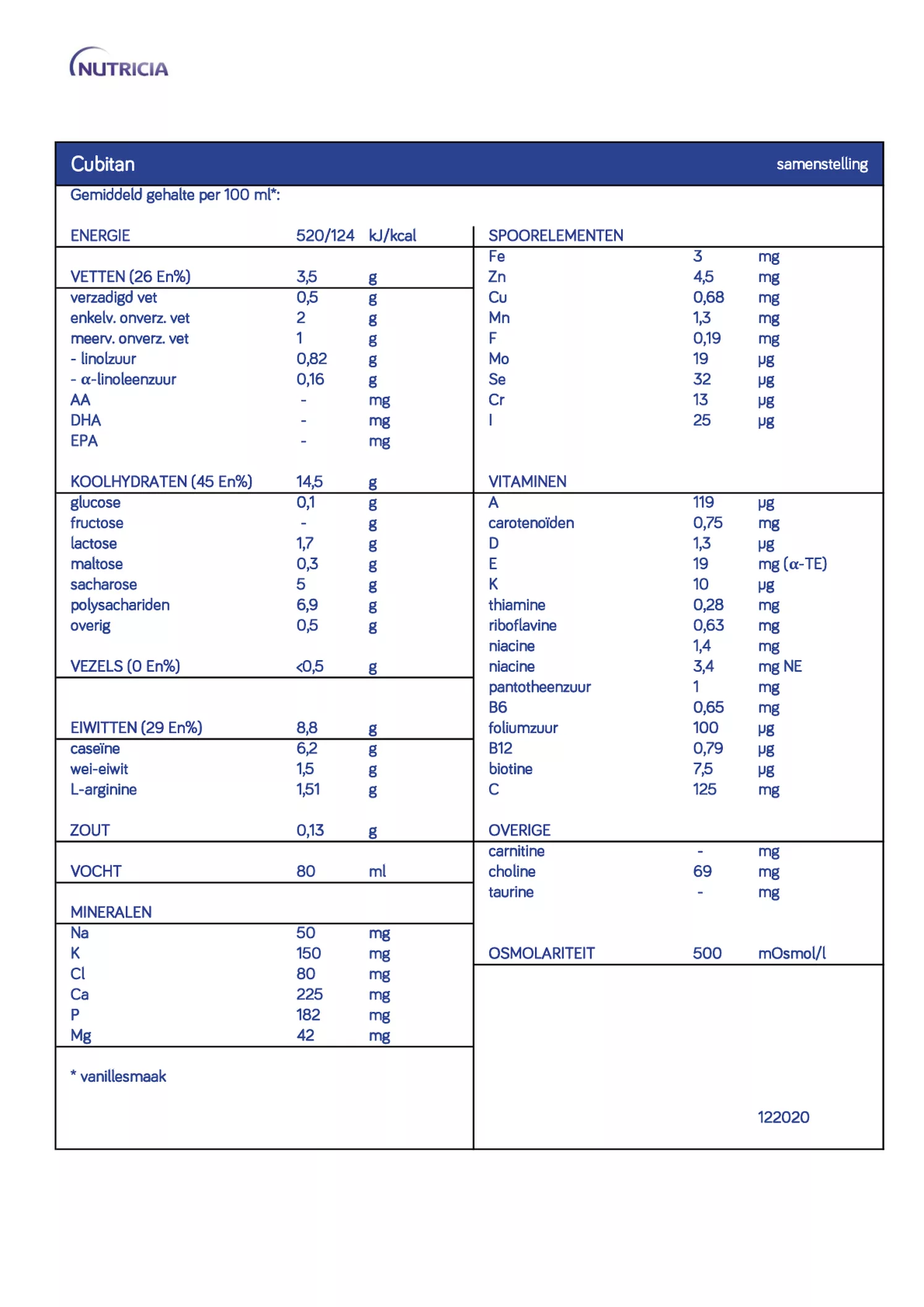 Cubitan Vanille afbeelding van document #1, informatiefolder