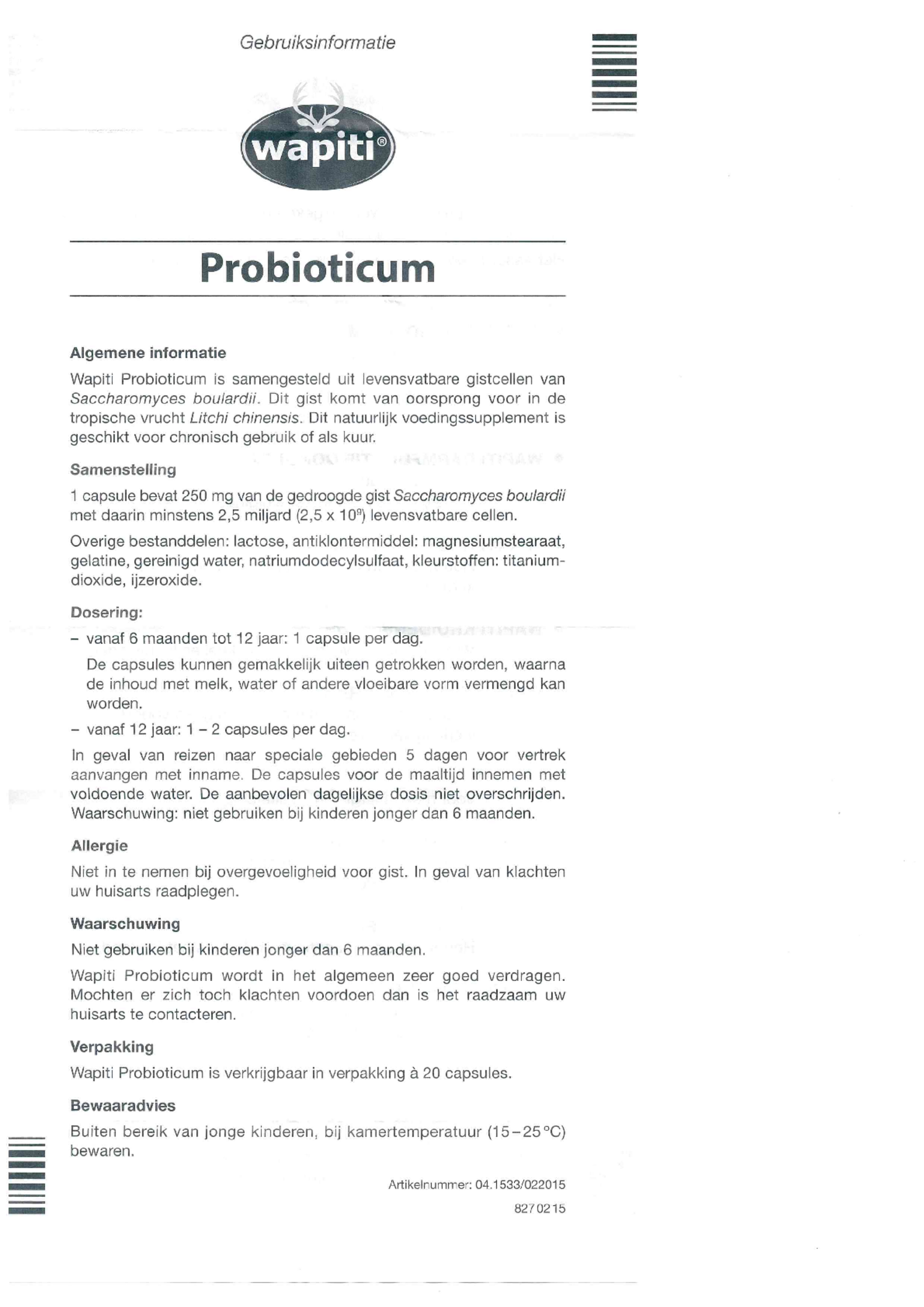 Probioticum Capsules afbeelding van document #1, gebruiksaanwijzing