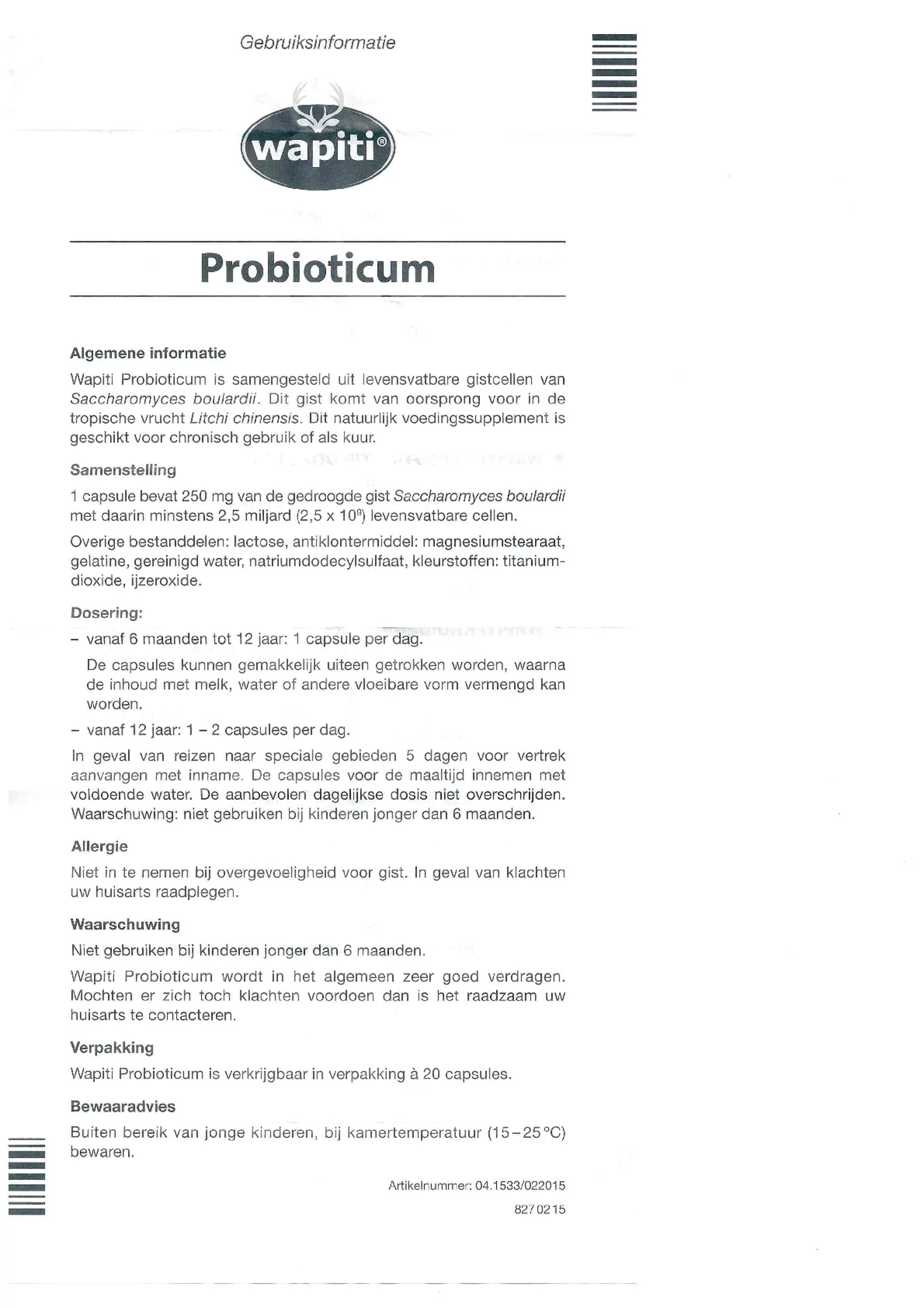 Probioticum Capsules afbeelding van document #1, gebruiksaanwijzing