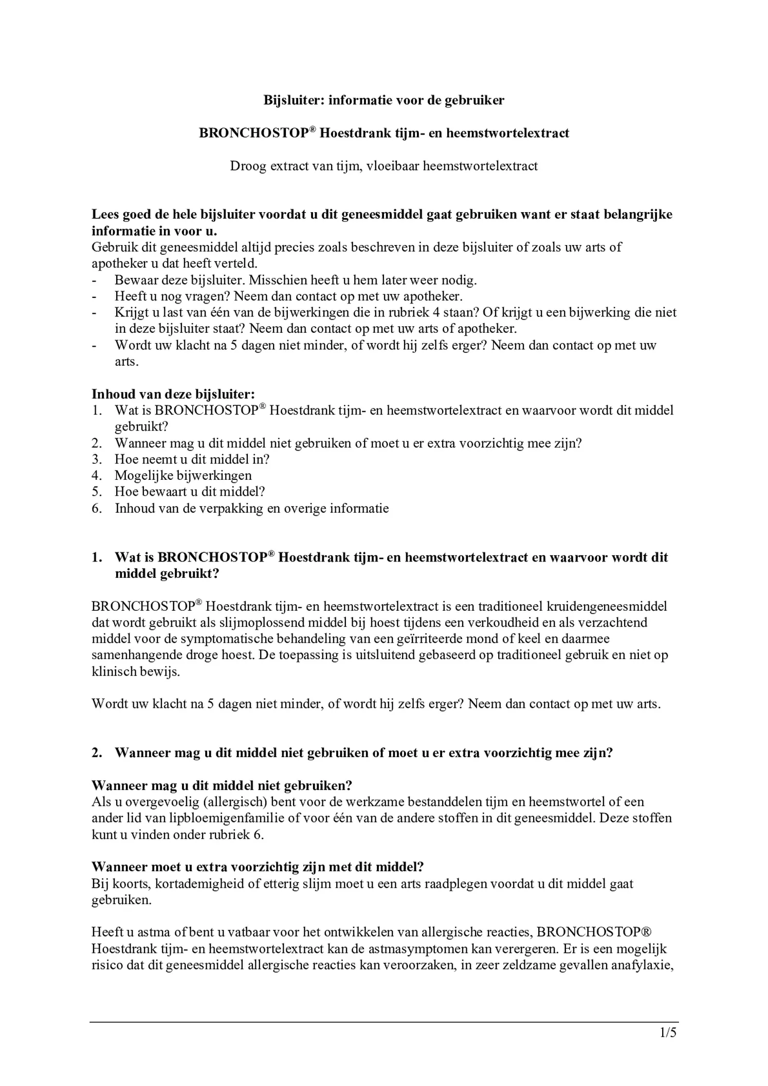 Tijm- en Heemstwortelextract Hoestdrank afbeelding van document #1, bijsluiter